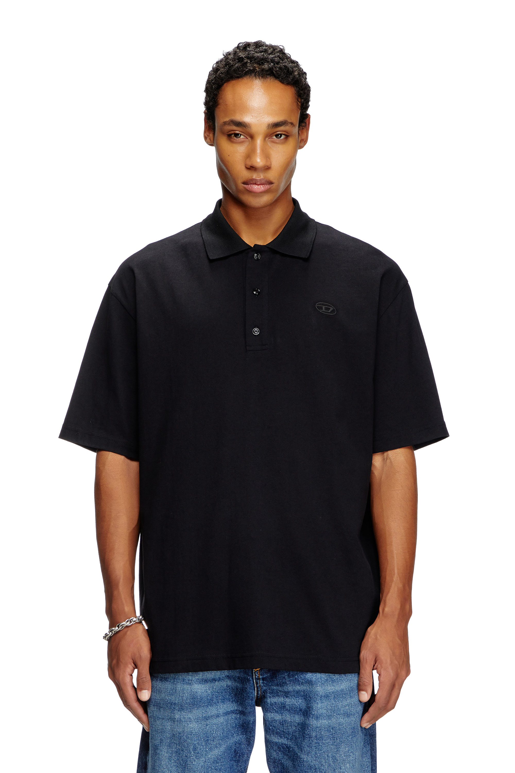 Diesel - T-VORT-MEGOVAL-D, Man's Polo shirt with maxi oval D embroidery in Black - 3