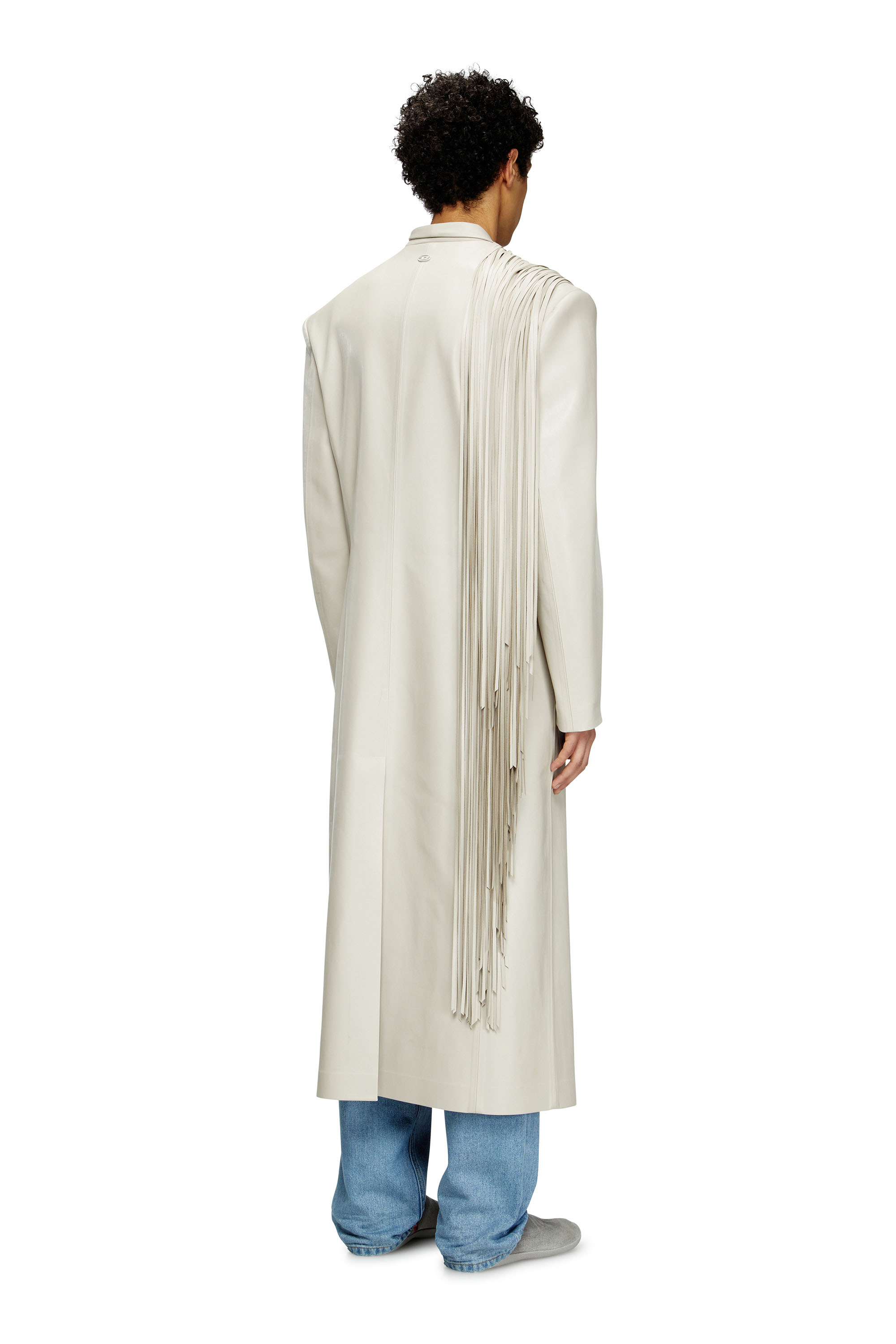 Diesel - J-ELDAR-A, Man's Long coat with shredded scarf fringing in Light Grey - 3