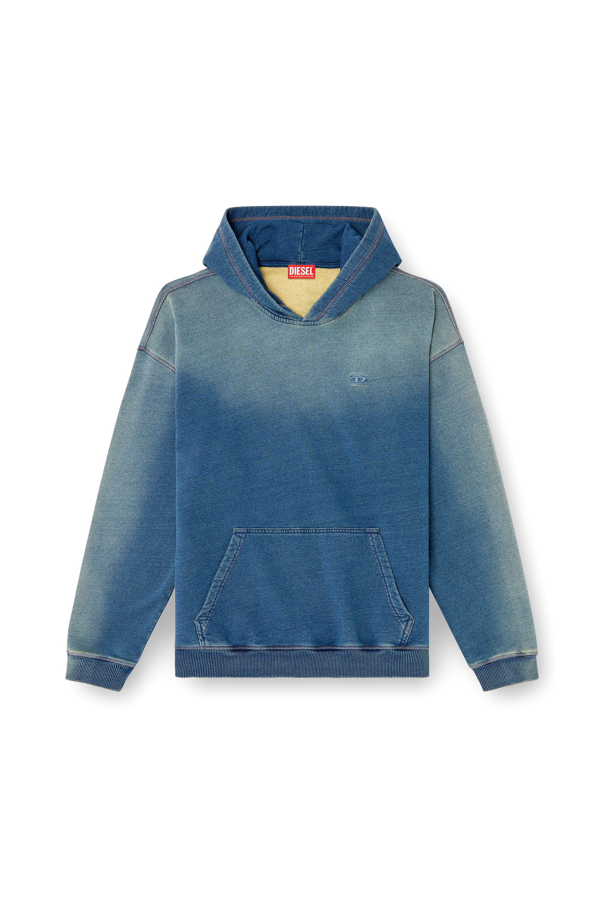 Diesel - S-BOXT-HOOD-R6, Man's Faded hoodie with logo embroidery in Blue - 4