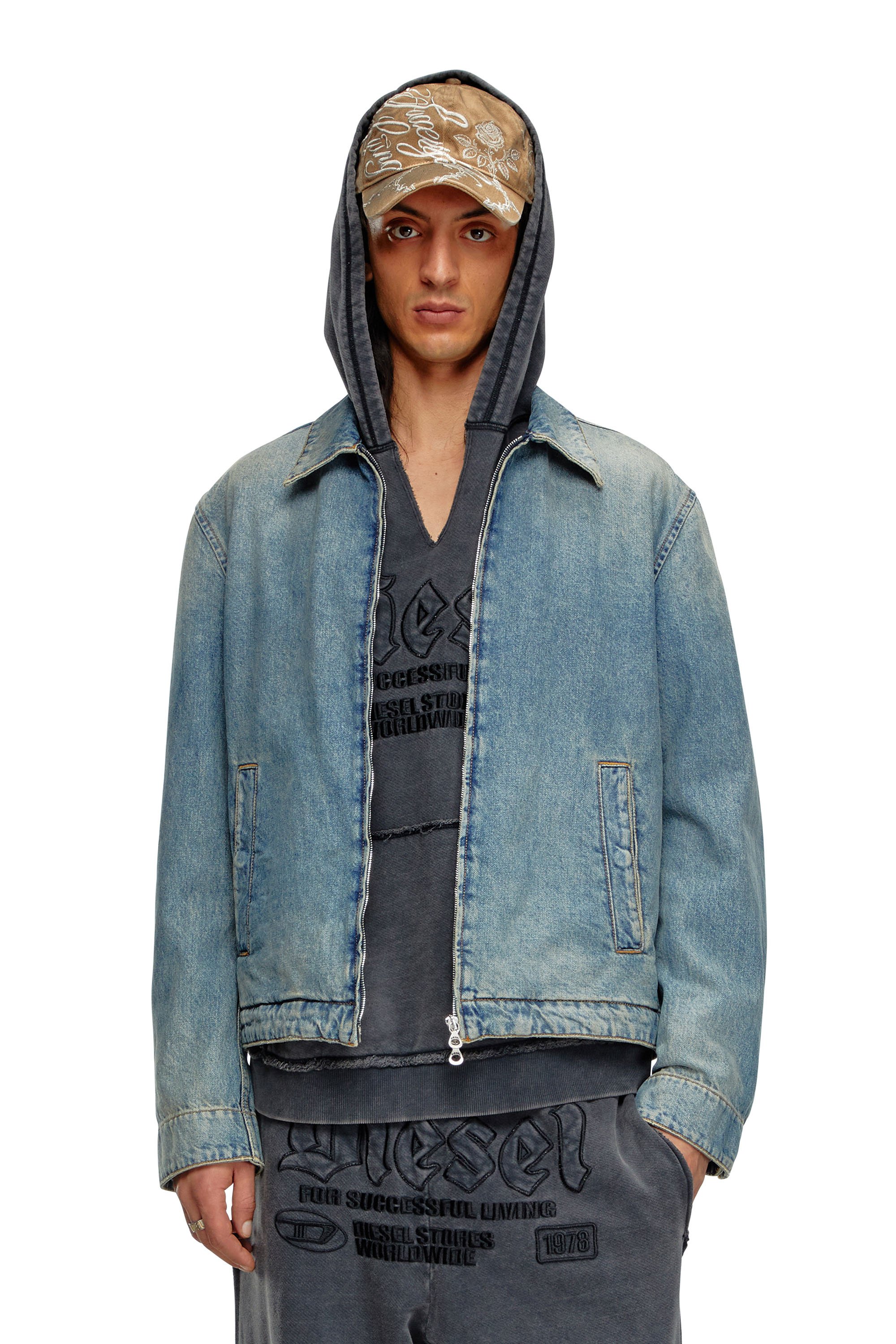 Diesel - D-ROHE, Man Denim blouson jacket in Blue - Image 1