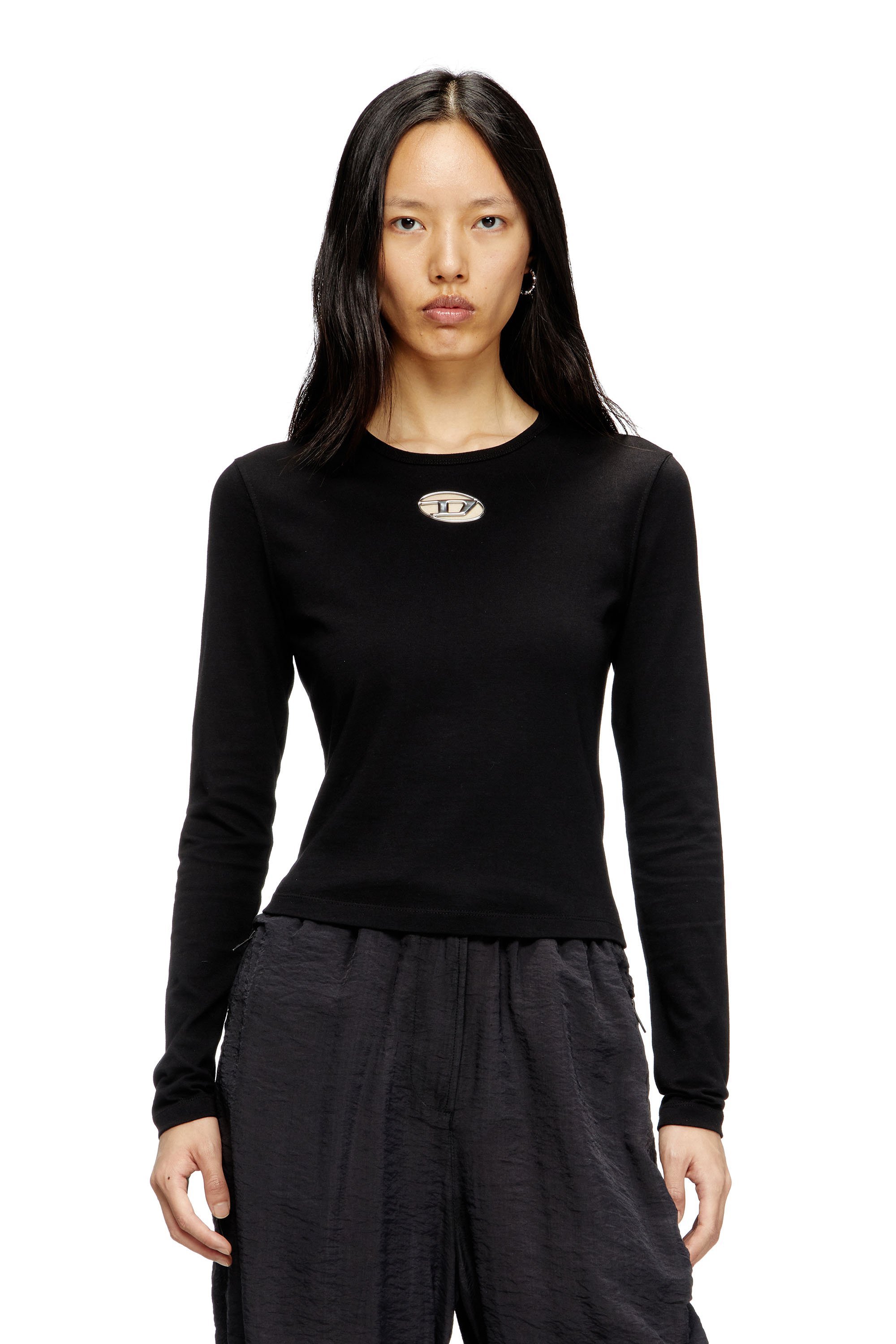Diesel - T-UNCUTIE-LONG-LS-OD, Woman's Long-sleeve top with Oval D cut-out in Black - 1