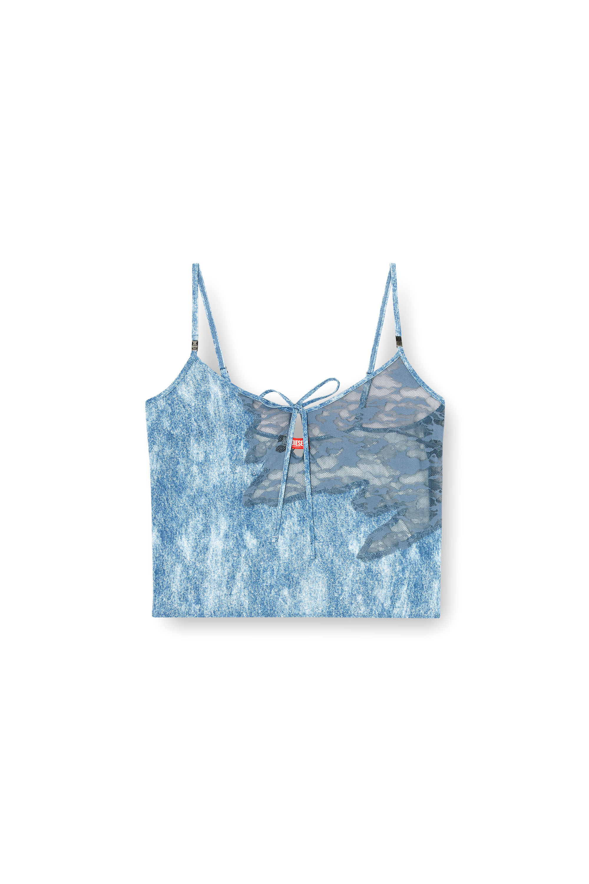 Diesel - LACE-SLEEP-CAMI, Top cami para dormir de microfibra y encaje de camuflaje Mujer in Azul marino - 4