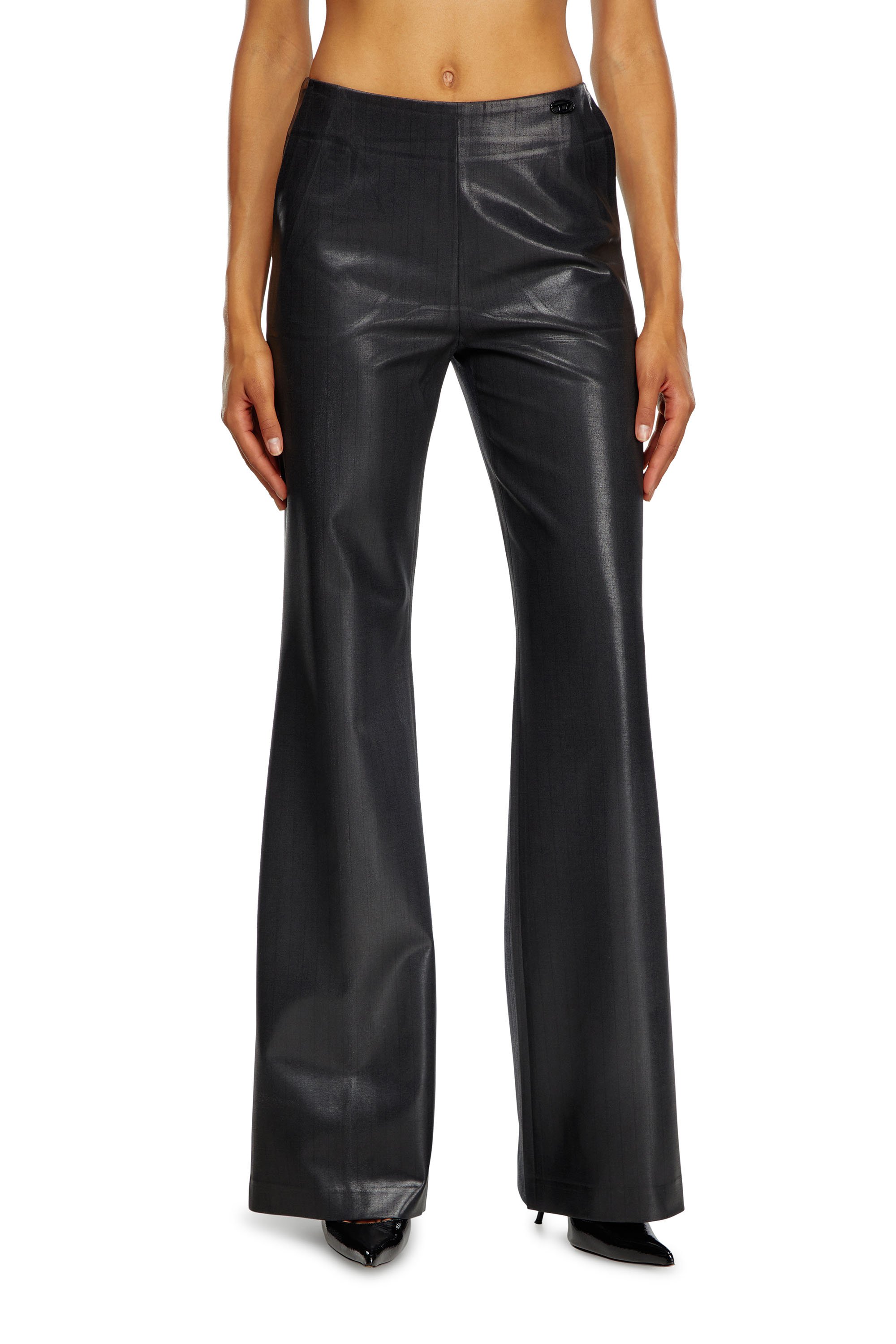 Diesel - P-OLARIS, Mujer Pantalones a rayas finas con parte delantera recubierta in Negro - Image 1