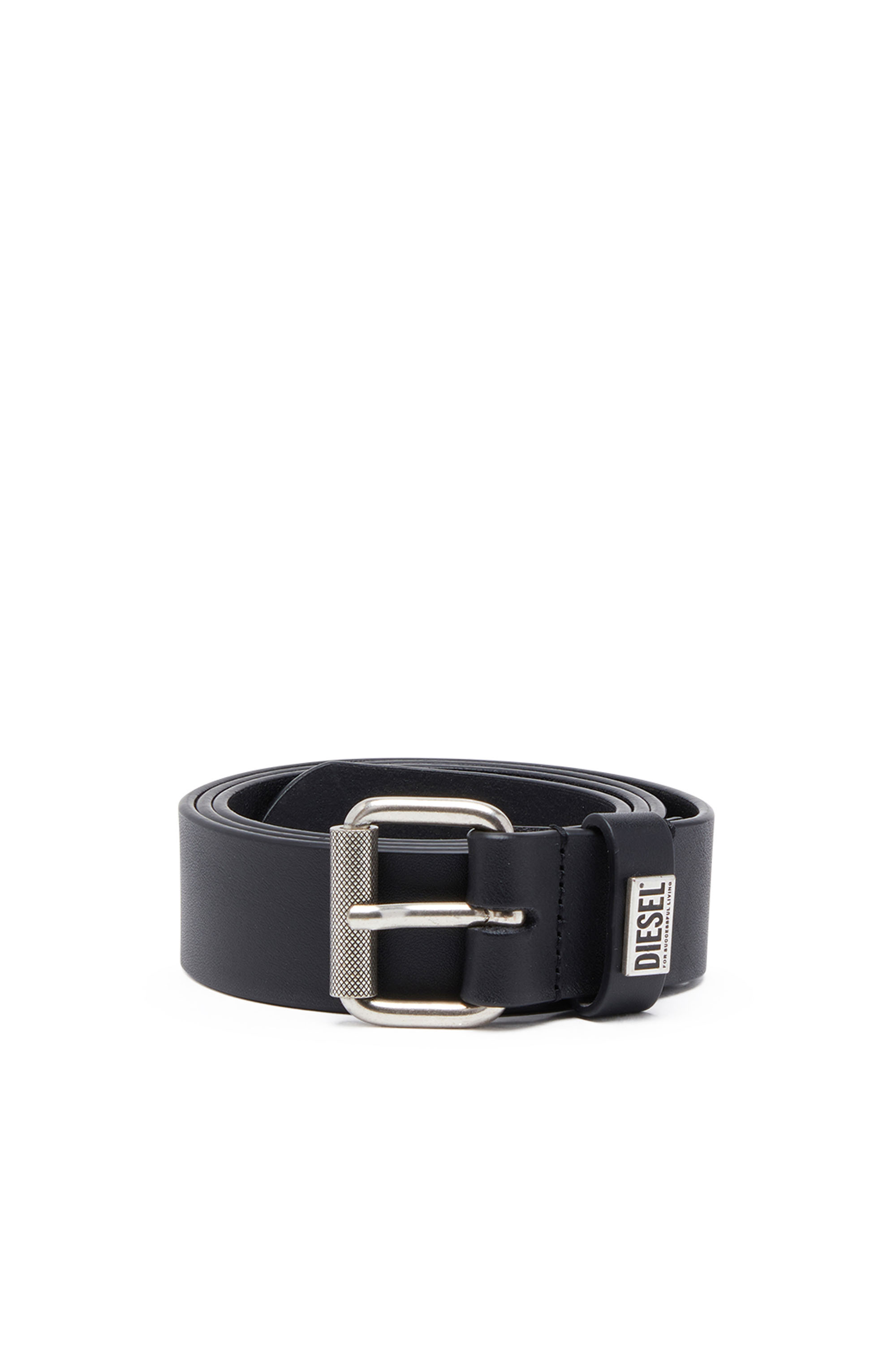 Men's 3.5cm leather belt with logo plaque | Black | Diesel