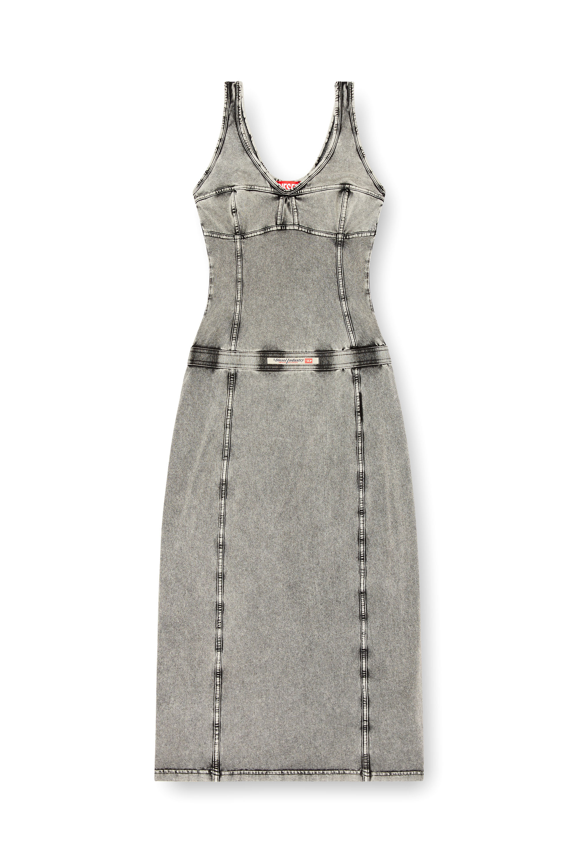 Diesel - D-INNY, Vestido midi sin mangas con efecto denim Mujer in Gris - 5