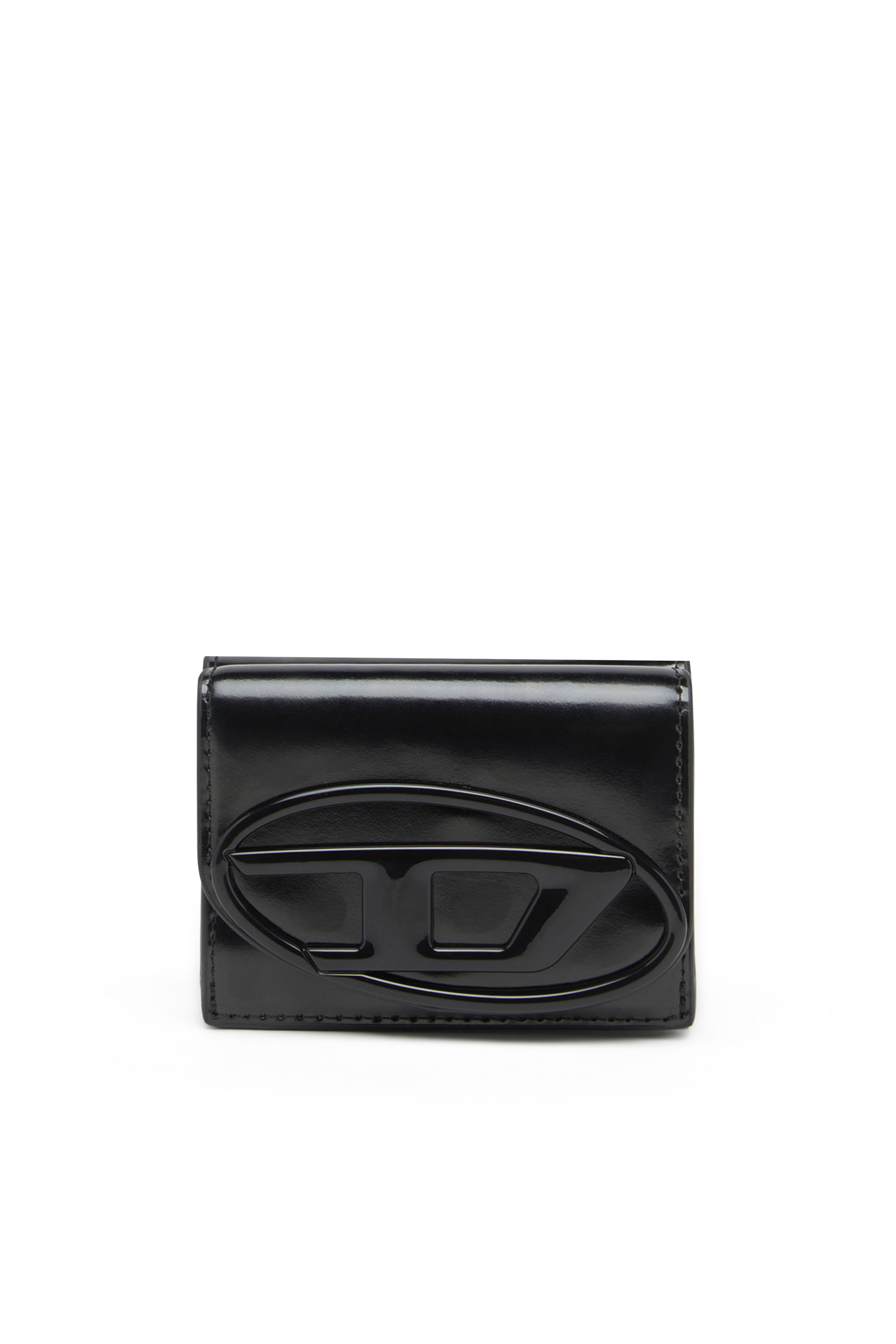 Diesel - 1DR TRI FOLD COIN XS II, Cartera que se pliega en tres de cuero espejado Mujer in Negro - 1