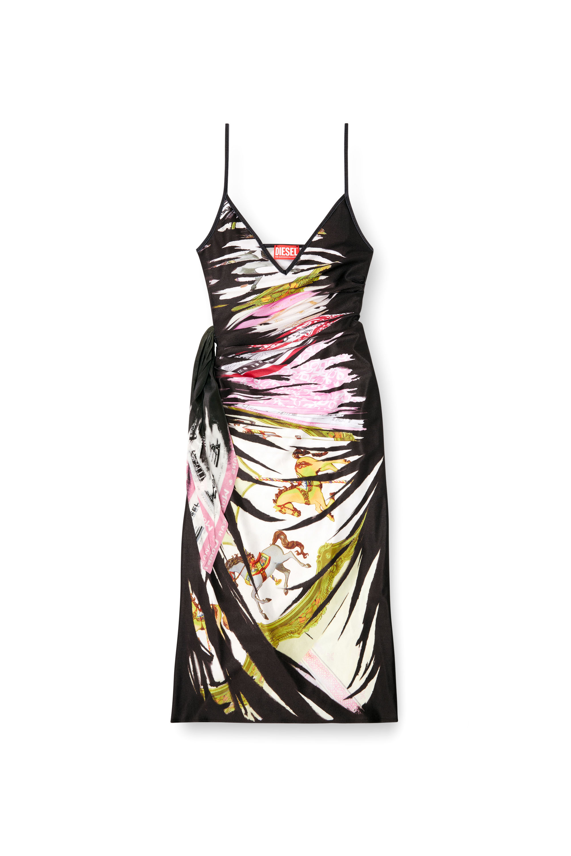 Diesel - D-OROTYS, Vestido midi drapeado con estampado de bandana Mujer in Multicolor - 6