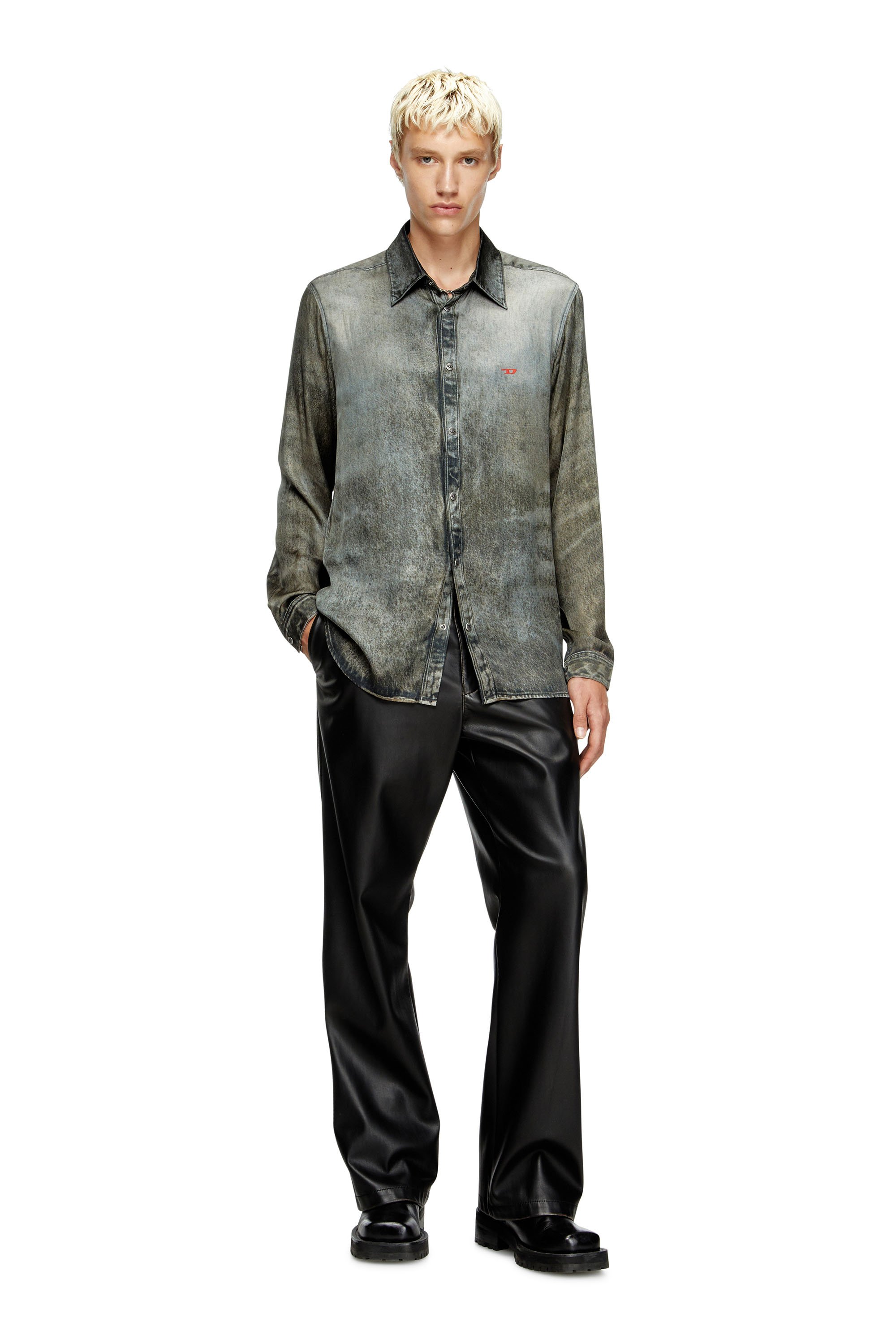 Diesel - S-SIMPLY-LKCT, Man's Shirt in denim-look viscose in Black - 2