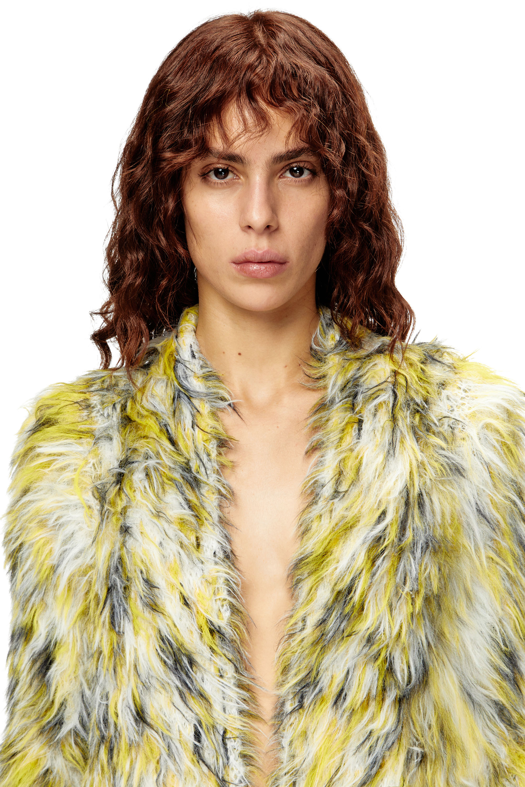 Diesel - M-ANNAINE, Woman's Open-front cardigan in fluffy knit in Black/Yellow - 4