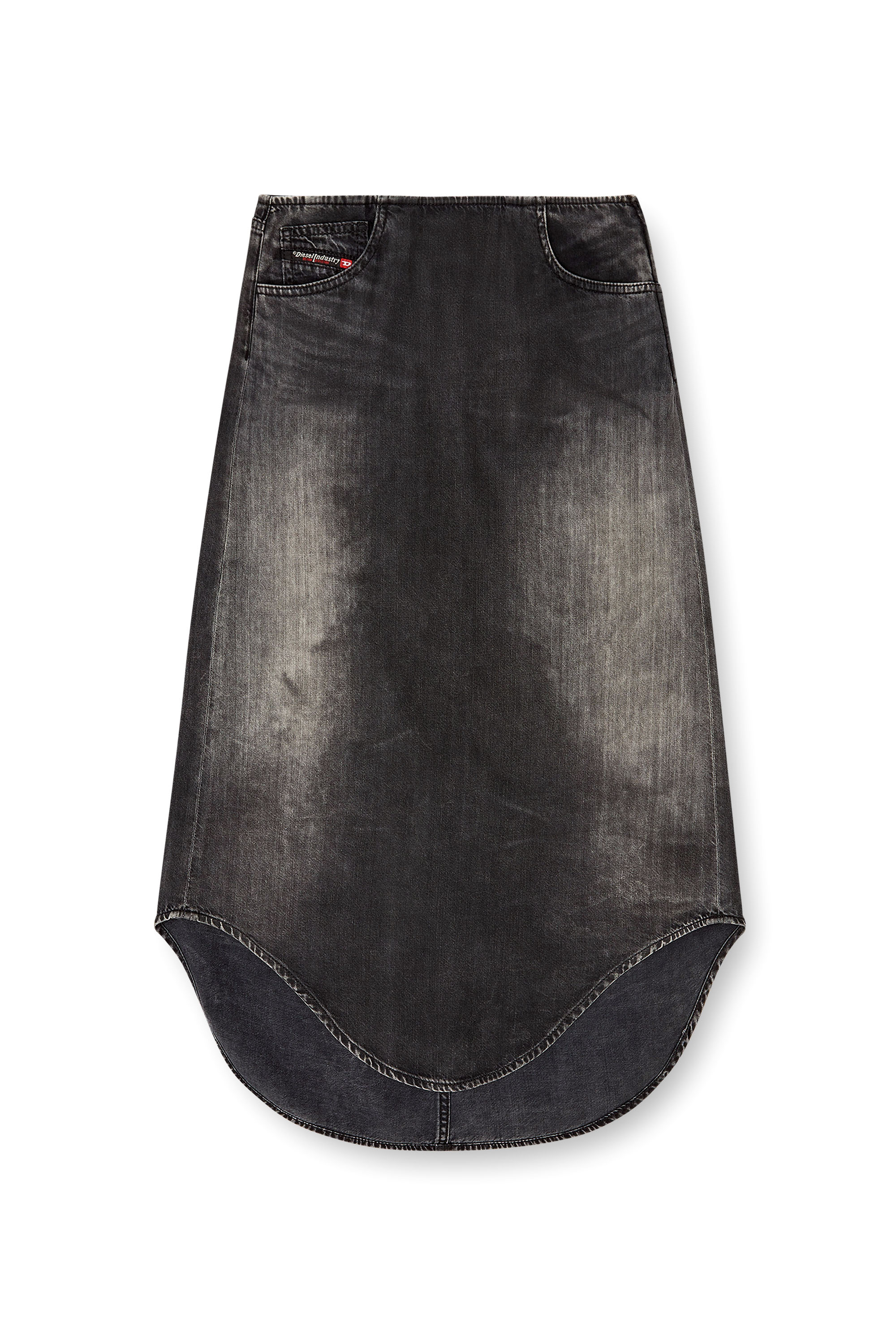 Diesel - DE-PLUMY-S, Falda midi de denim con efecto sombra Mujer in Negro - 3