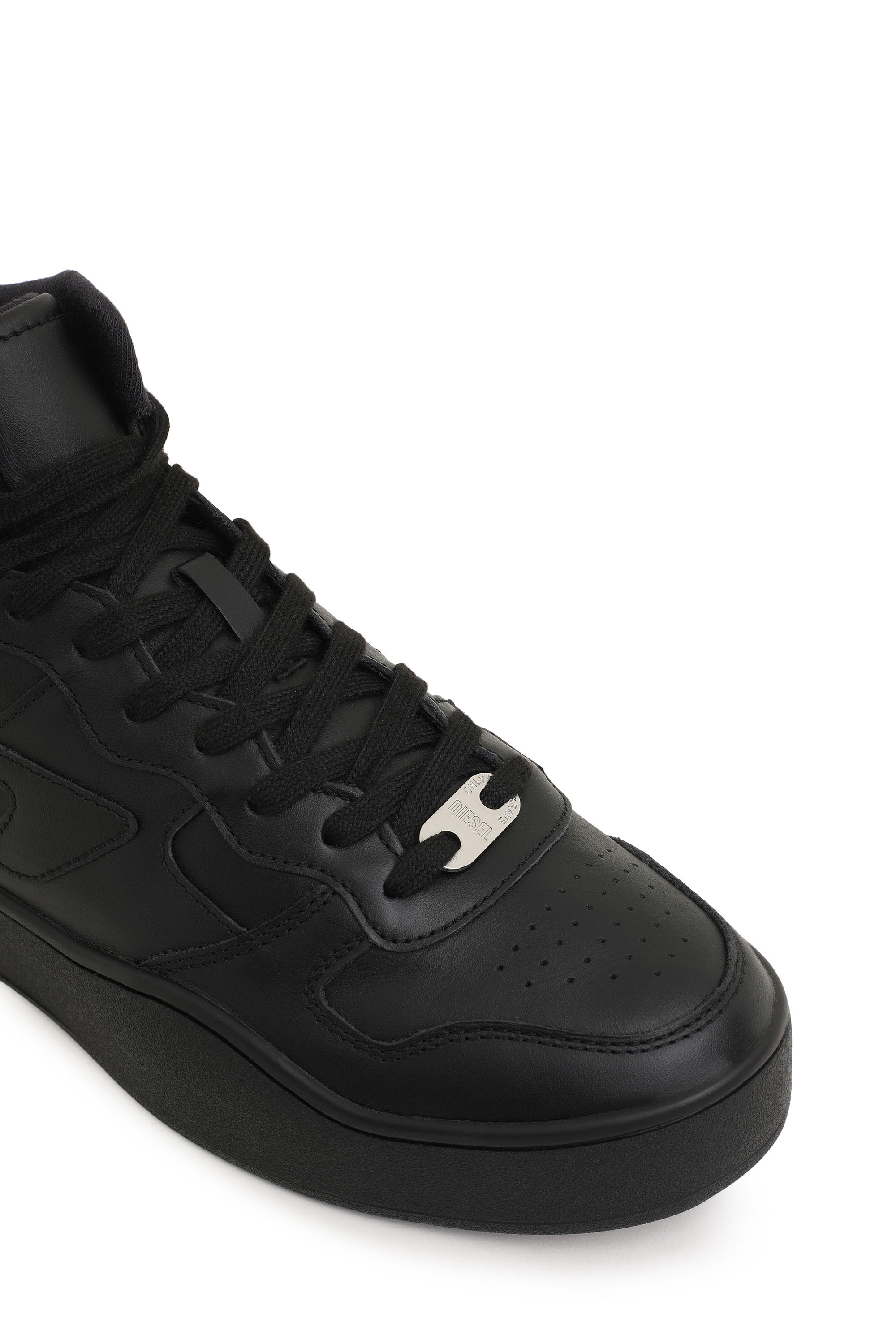 Diesel - S-UKIYO MID, Man Leather high-top sneakers with D logo in Black - Image 6