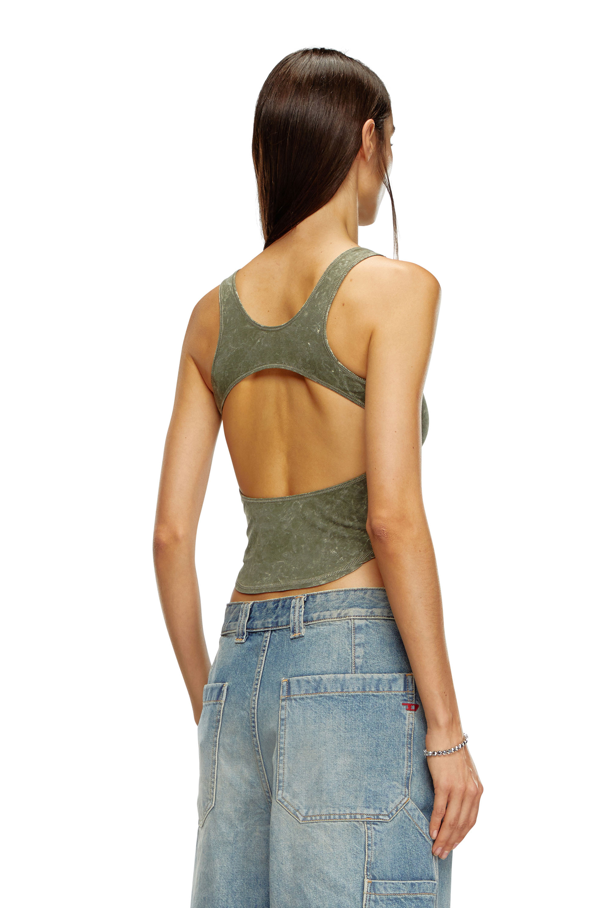 Diesel - T-AVENA-P1, Mujer Camiseta de espalda abierta con efecto mármol in Verde - Image 3