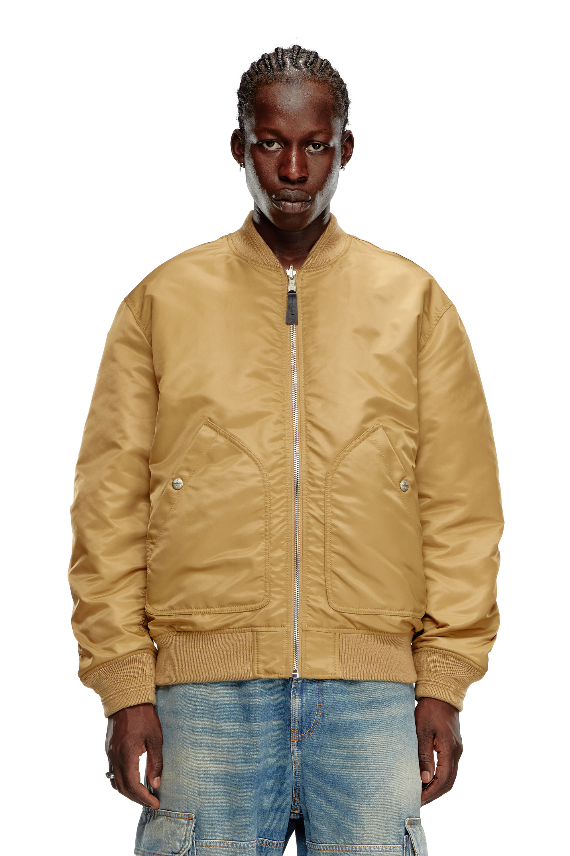 Diesel - J-HELD, Man's Bomber in padded nylon with Oval D in Light Brown - 5