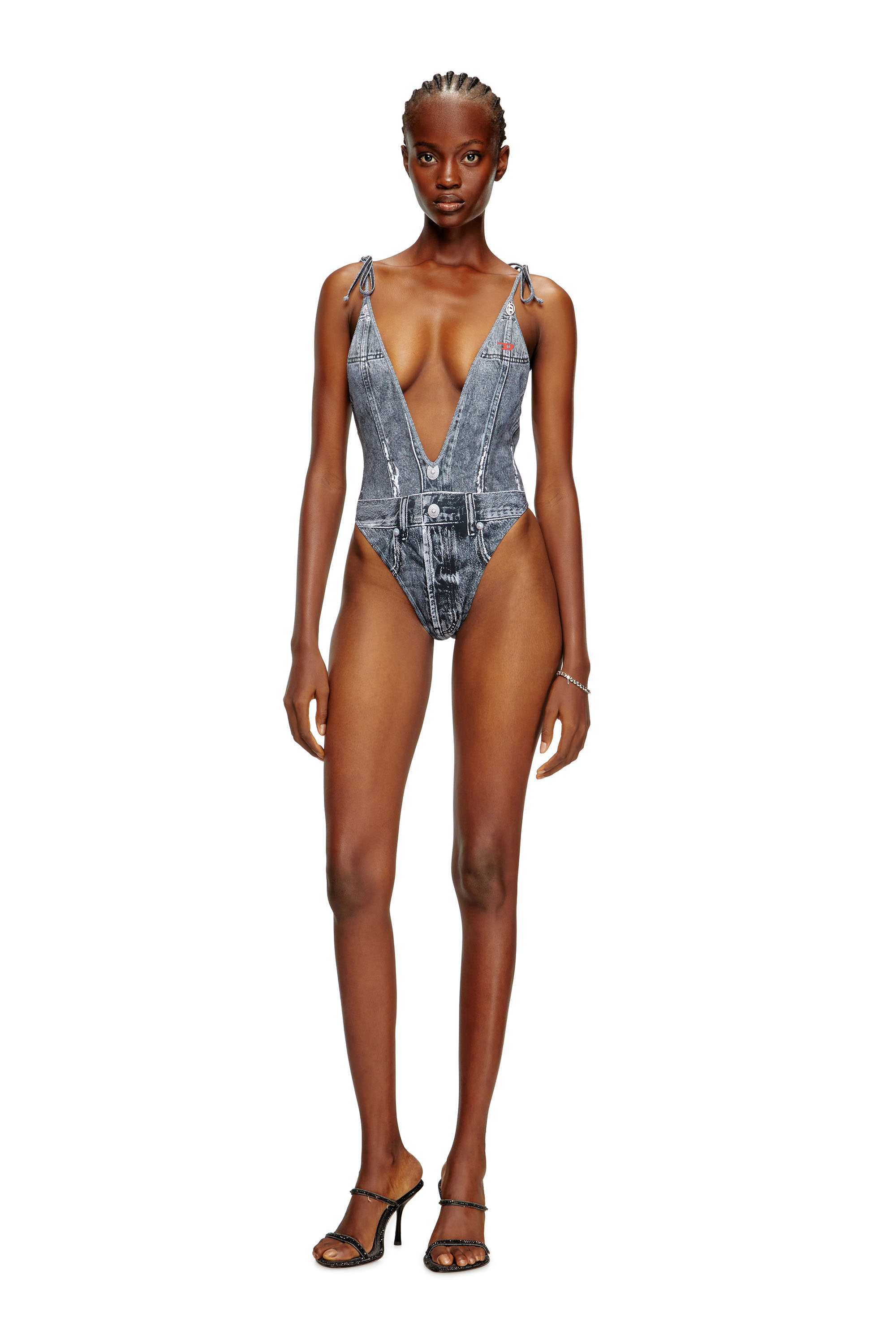 Diesel - KINSLEY-DNM, Bañador con escote pronunciado y trampantojo de denim Mujer in Azul marino - 2