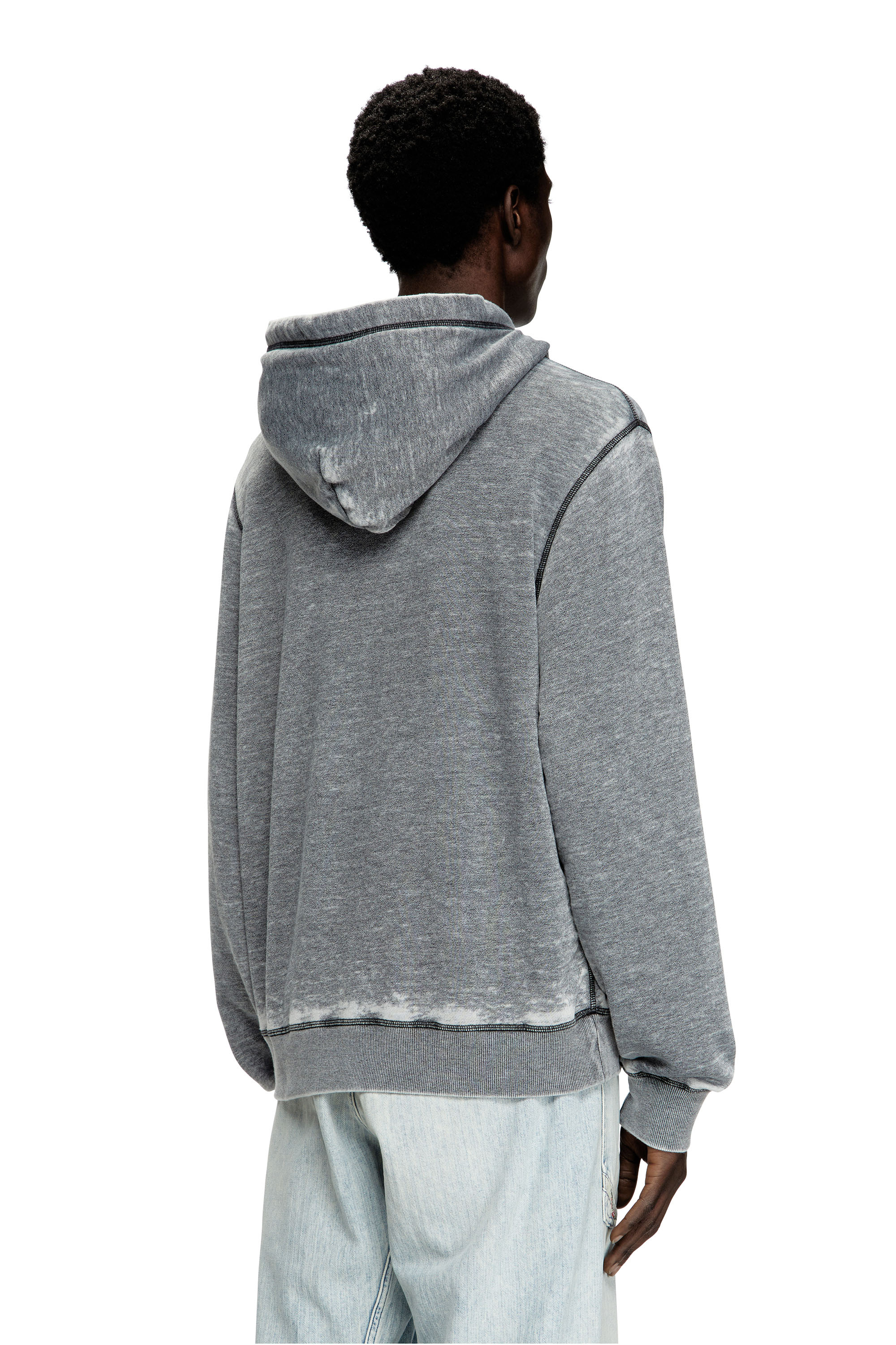 Diesel - S-GINN-HOOD-PAK, Man's Burnout hoodie with metal-look logo in Grey - 3