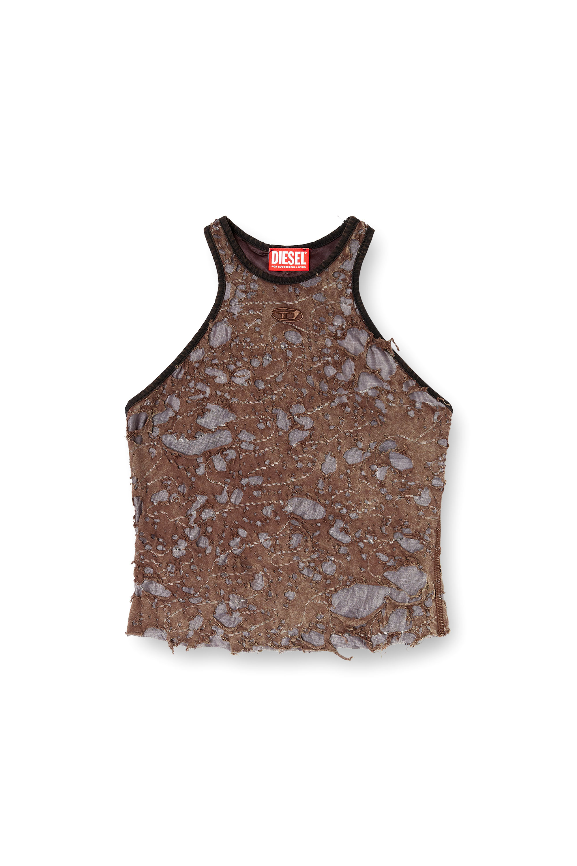Diesel - T-ILM, Woman's Tank top in destroyed jersey in Brown - 4