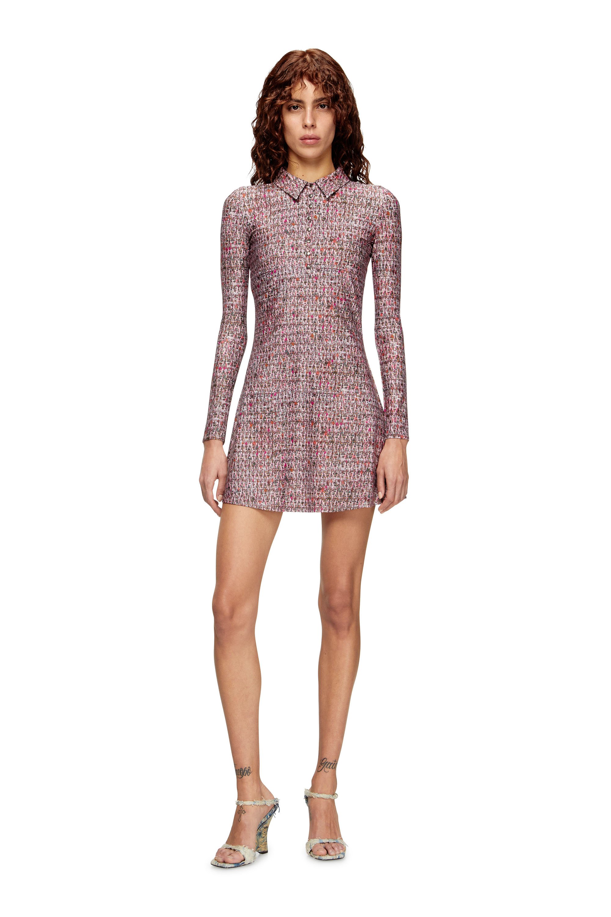Diesel - D-POLYNA, Woman's Lycra dress with bouclé print in Pink - 2