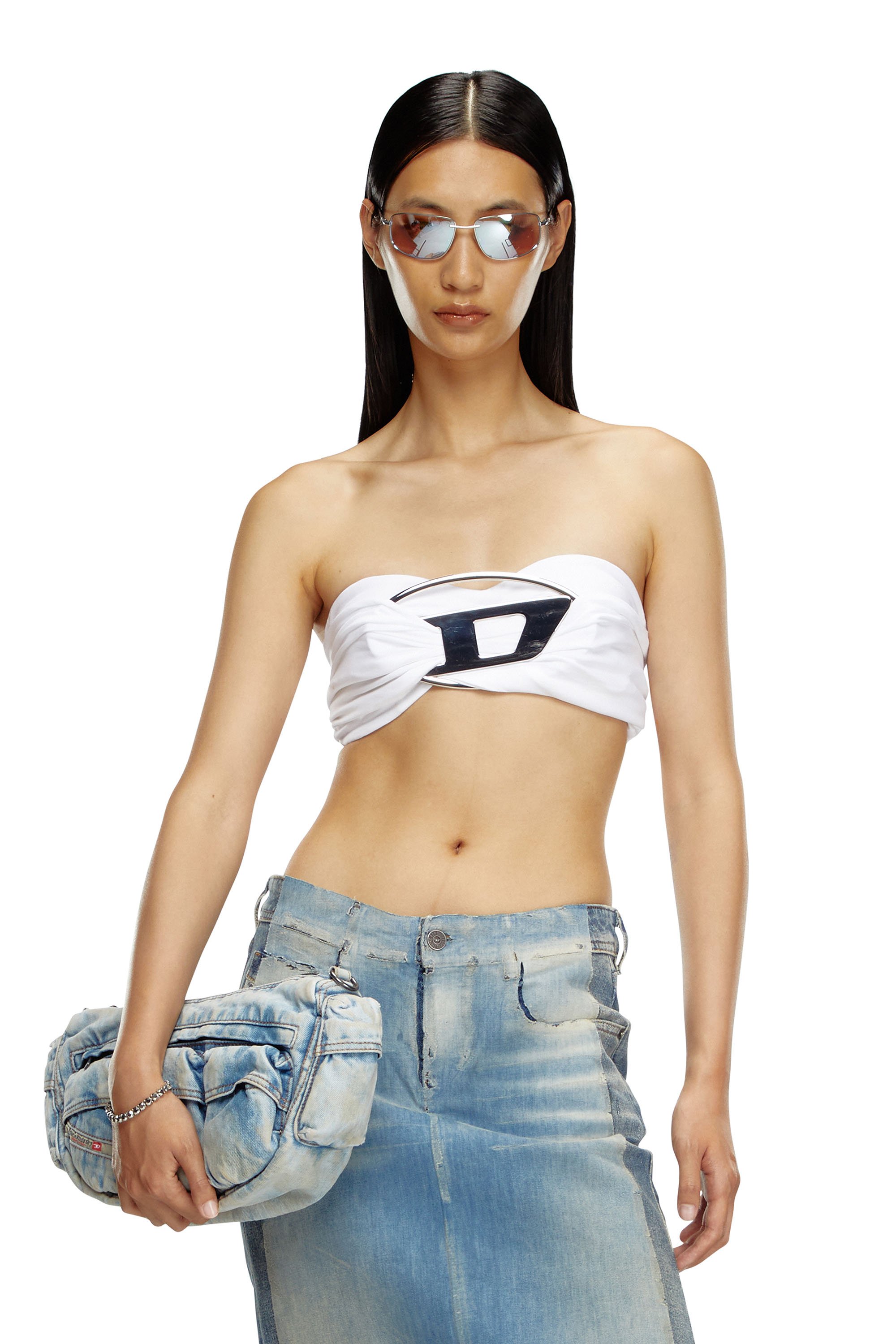 Diesel - T-BENDA, Mujer Top con placa gigante del logotipo in Blanco - Image 1