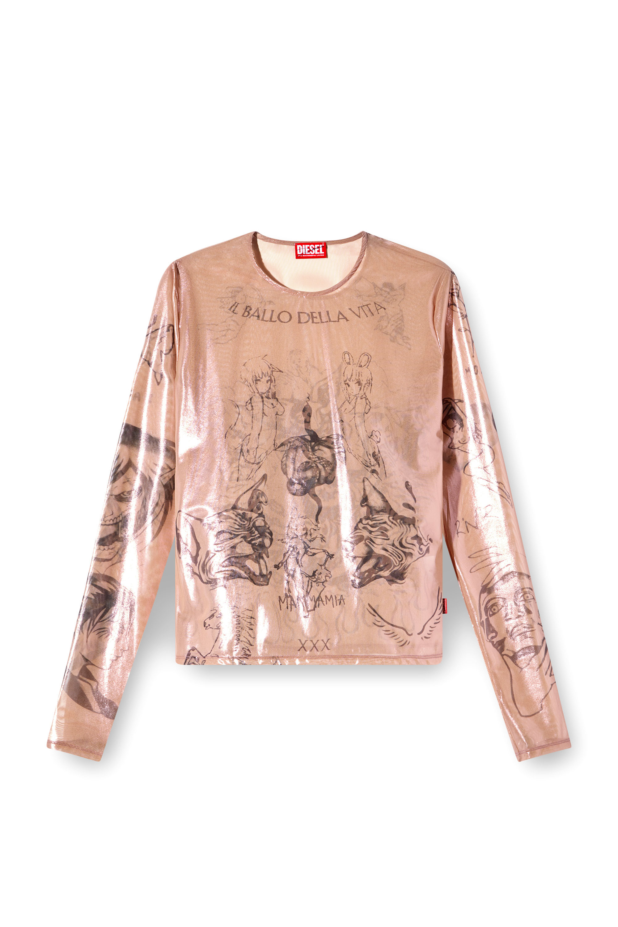 Diesel - T-CLAUDE-DD, Top de estilo tatuaje de tul elástico recubierto Unisex in Rosa - 7