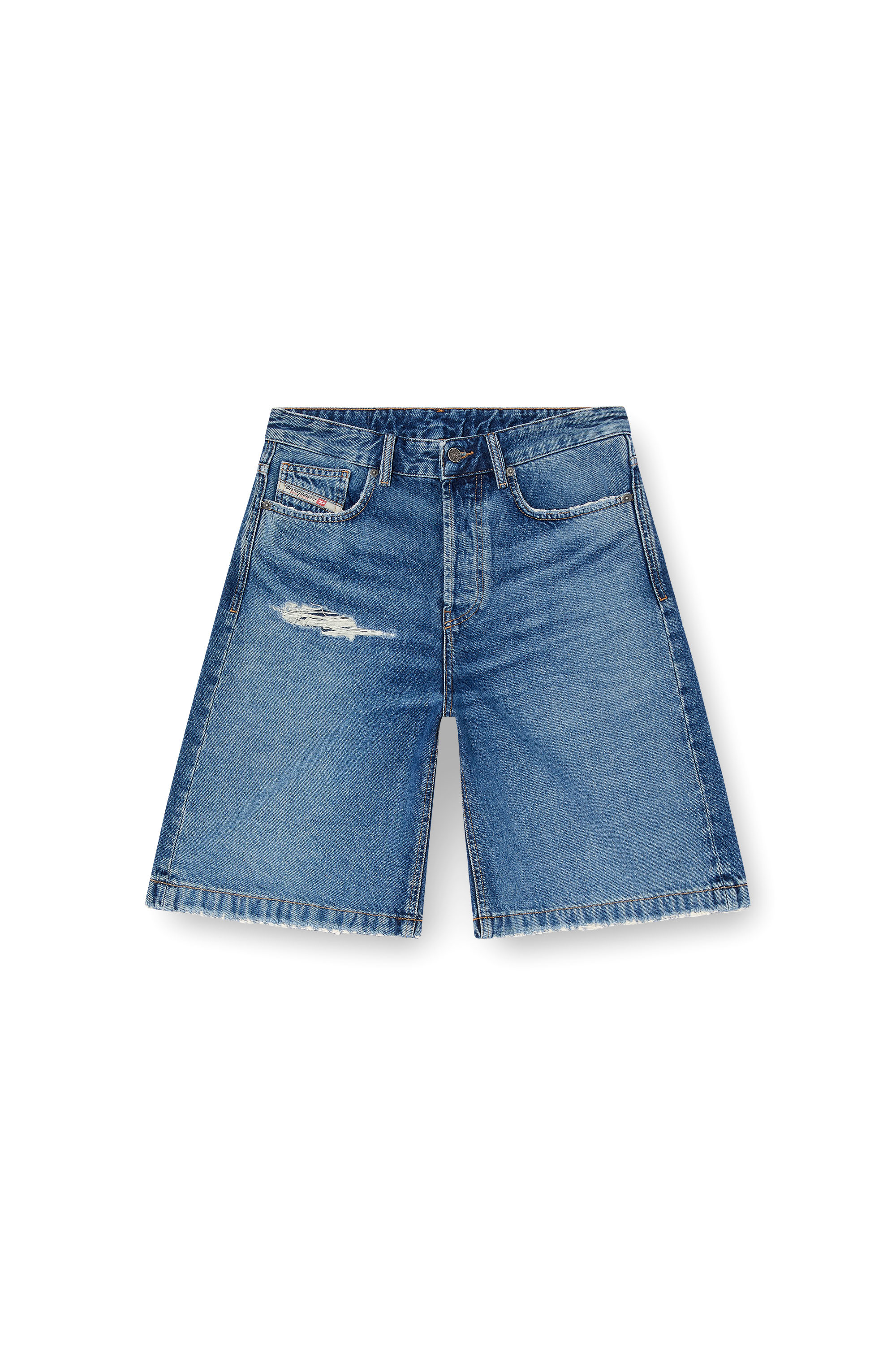 Diesel - DE-SIRE-SHORT, Woman's Shorts in denim with ripped details in Medium blue - 4