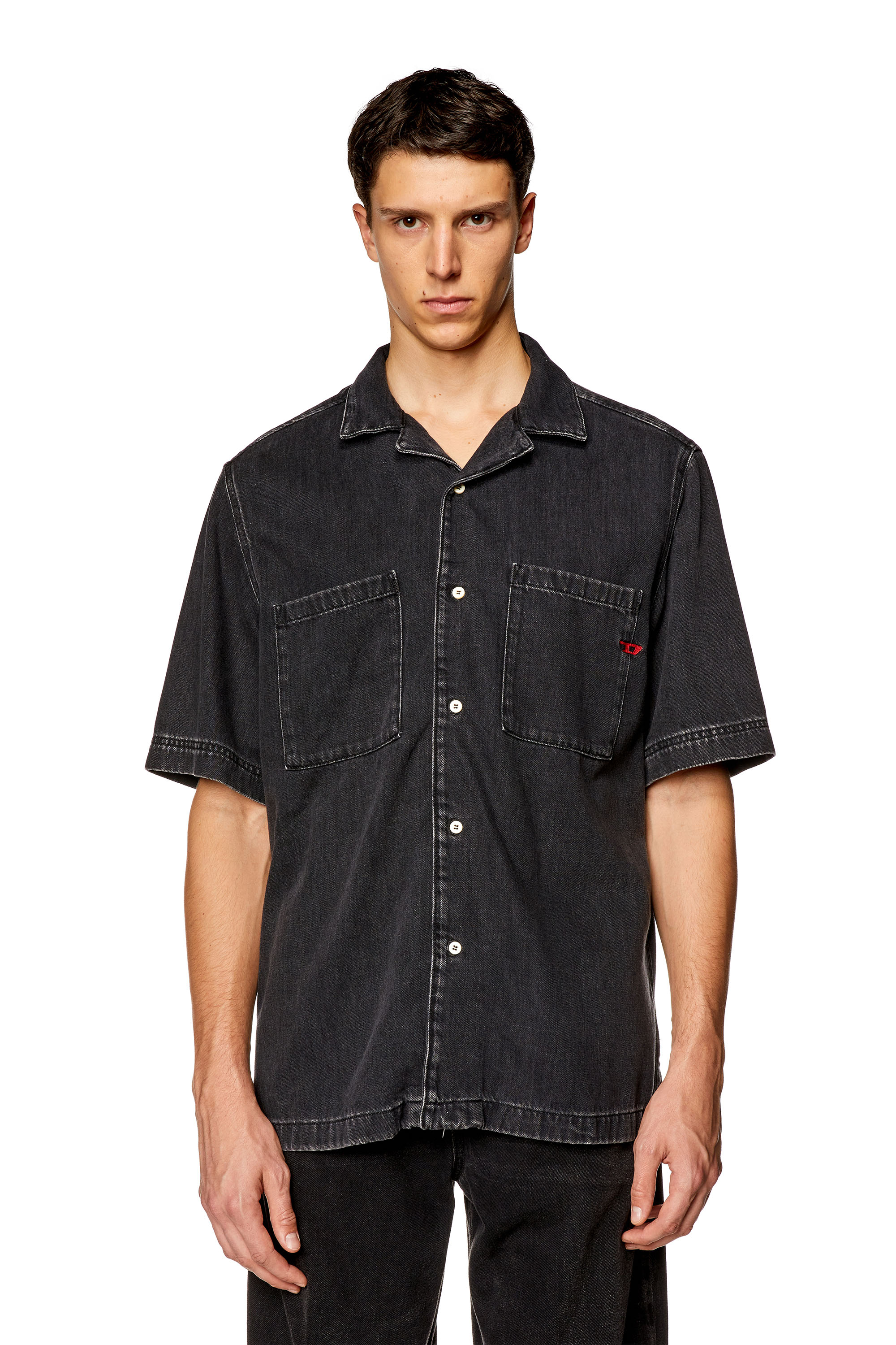 Diesel - D-PAROSHORT, Man Bowling shirt in Tencel denim in Black - Image 4