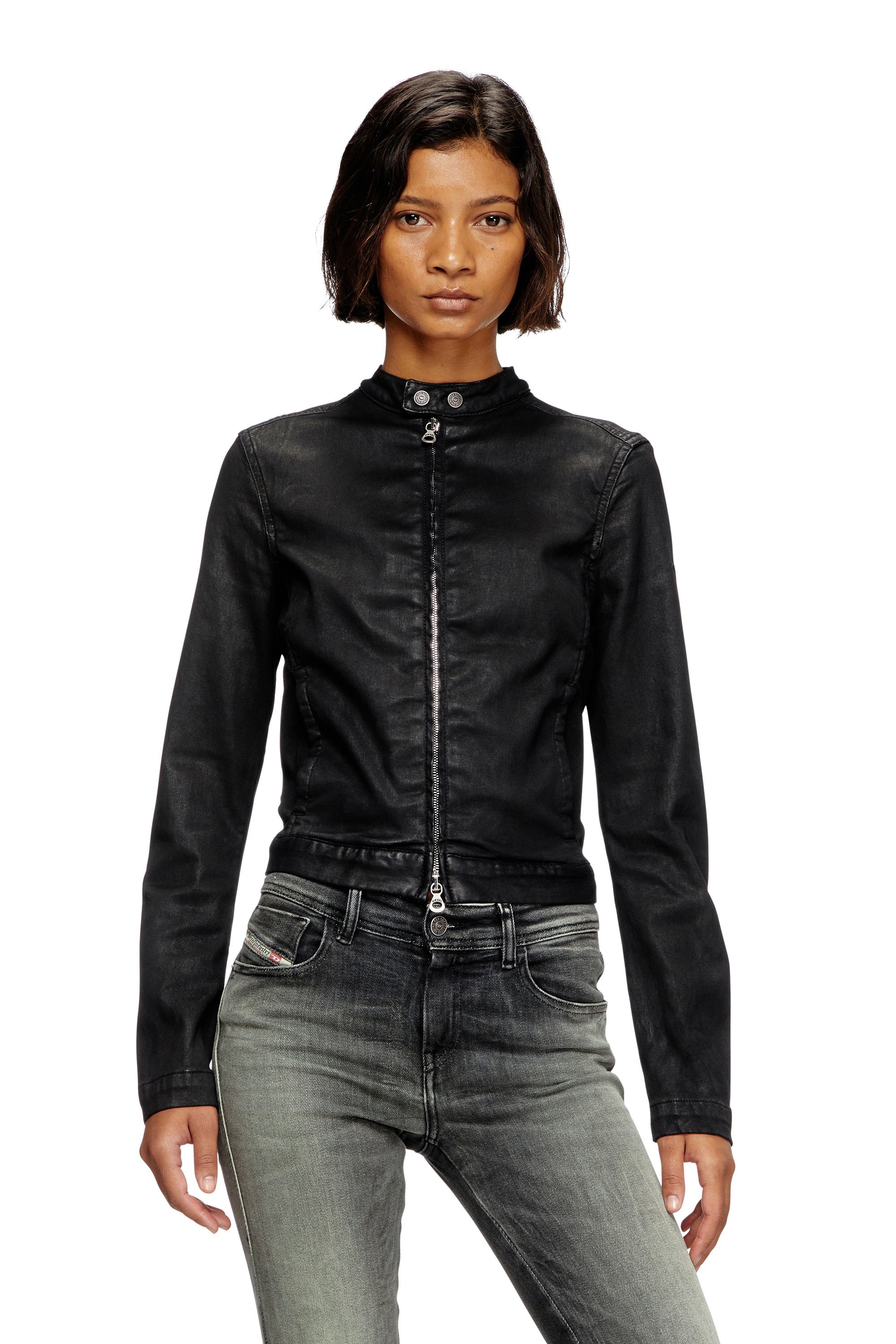 Diesel - DE-MORNIN JOGG, Chaqueta motera en denim recubierto Mujer in Negro - 1