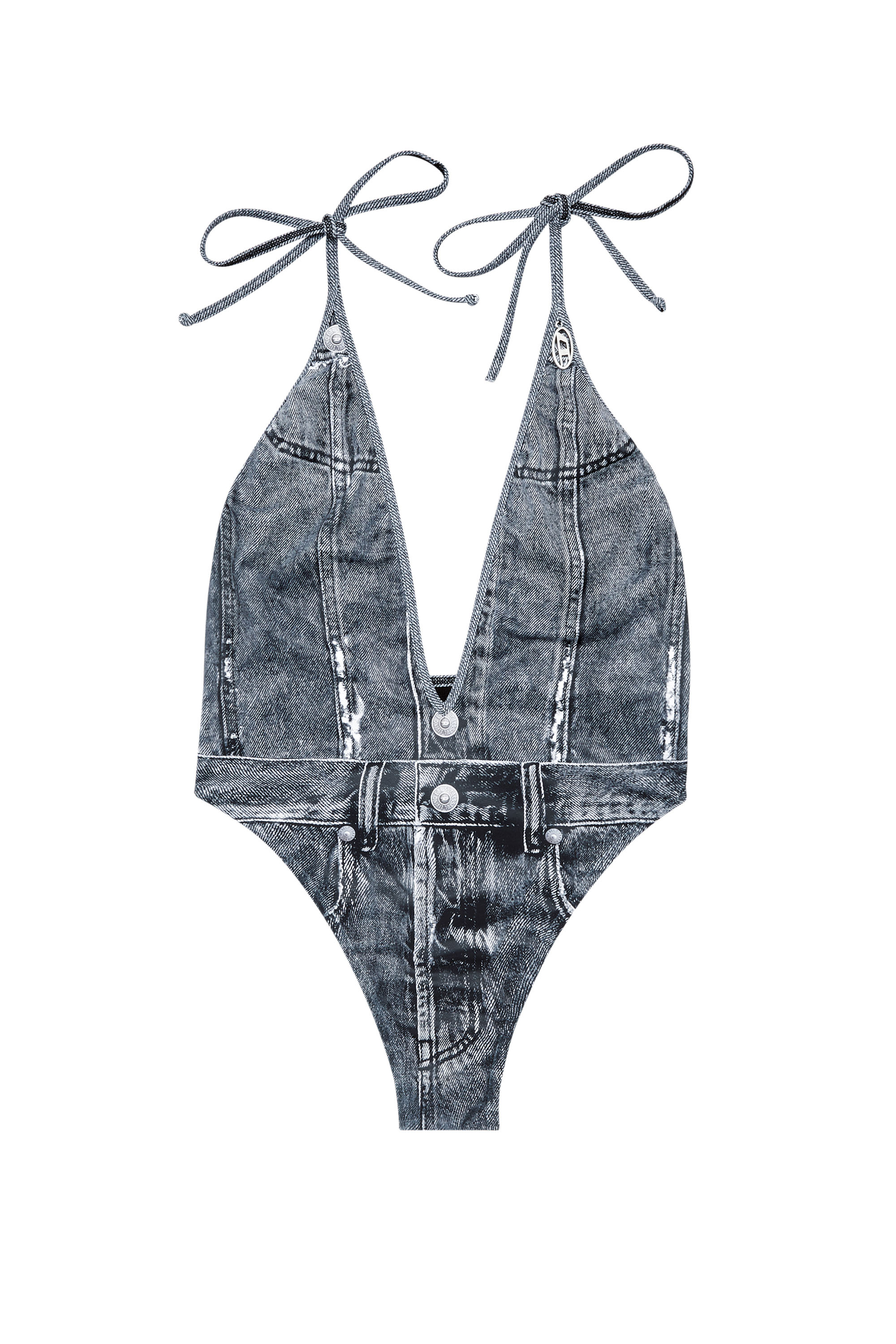Diesel - KINSLEY-DNM, Bañador con escote pronunciado y trampantojo de denim Mujer in Azul marino - 3