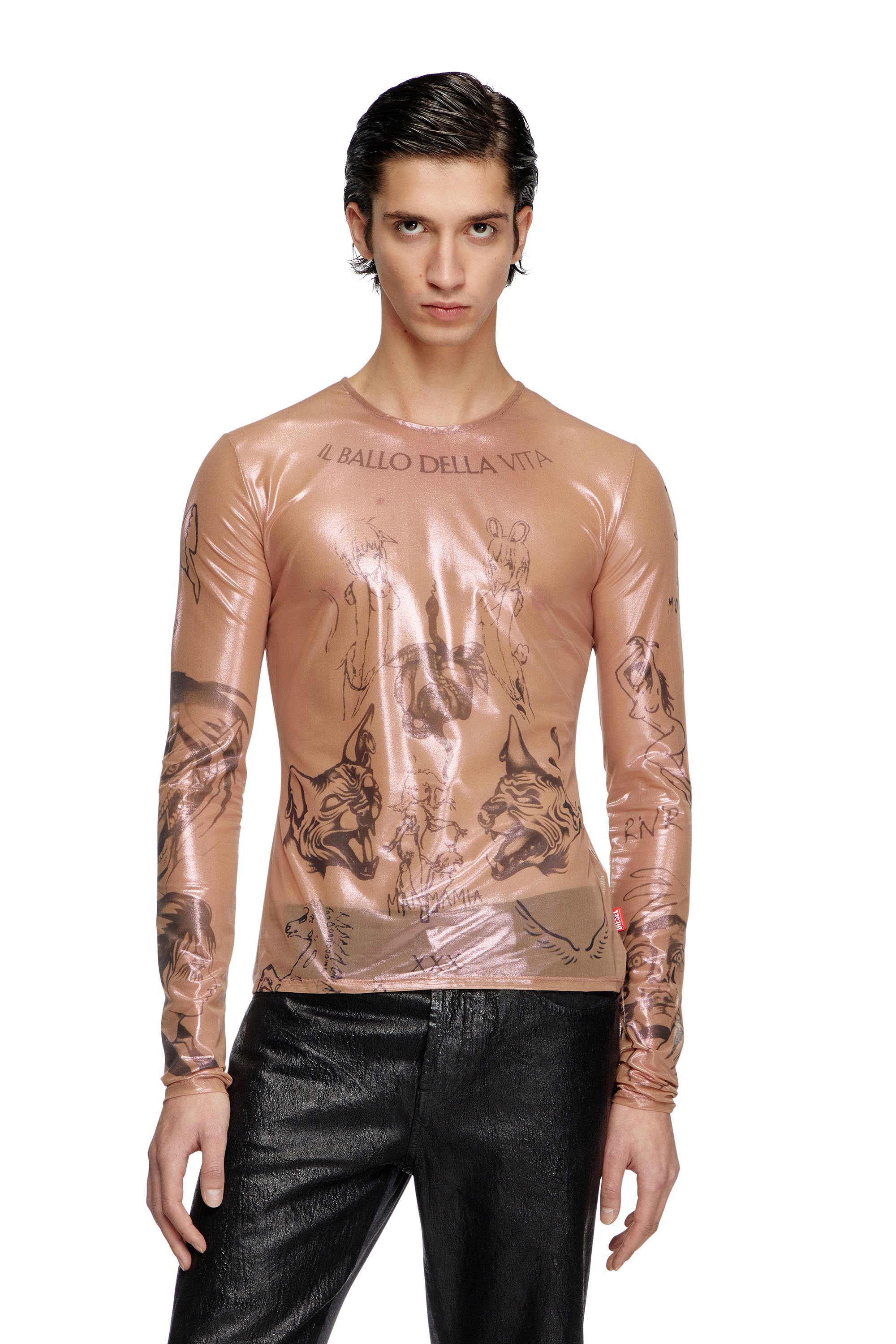 Diesel - T-CLAUDE-DD, Top de estilo tatuaje de tul elástico recubierto Unisex in Rosa - 2