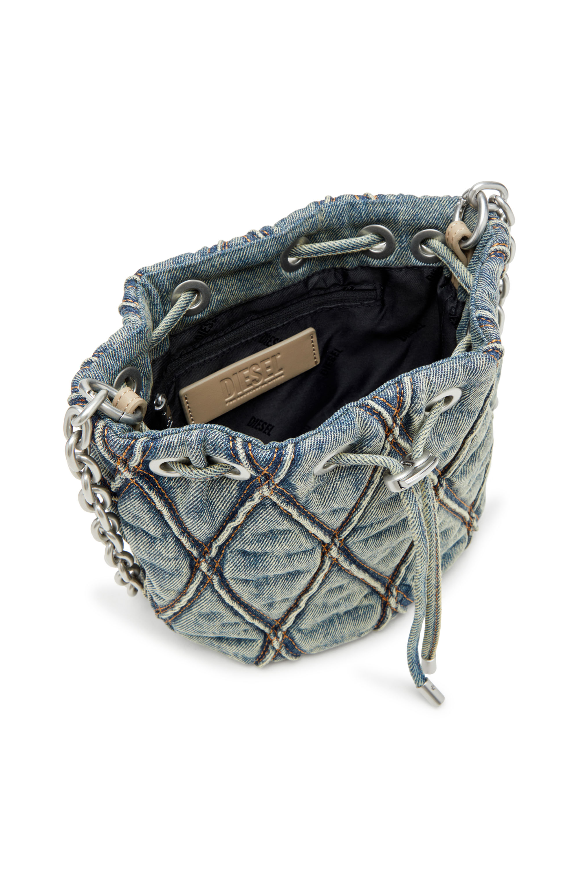 Diesel - CHARM-D BUCKET S, Charm-D S-Bolso mini tipo cubo en denim acolchado con motivo argyle Mujer in Azul marino - 4