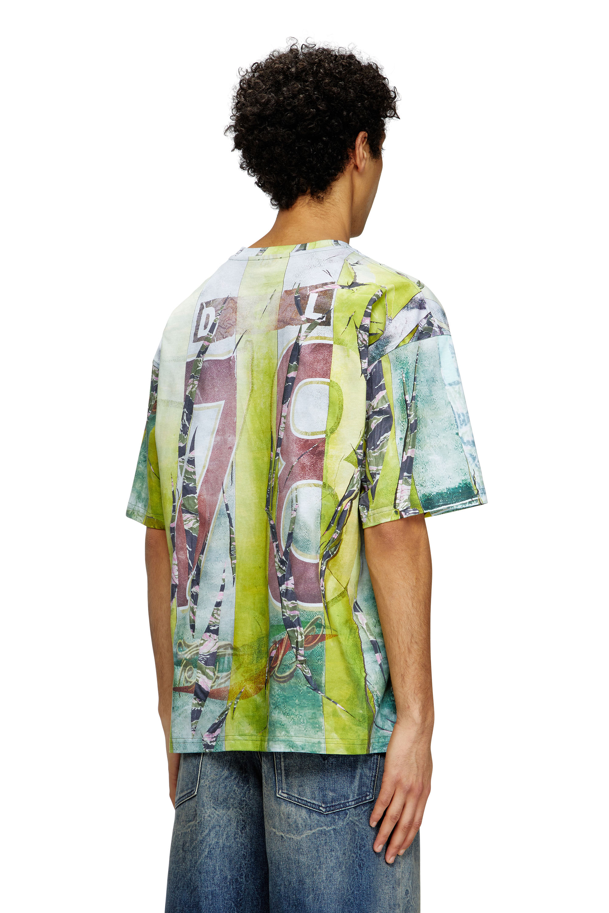 Diesel - T-BOXT-R13, Man's T-shirt with trompe l'oeil cracked print in Green/Yellow - 3