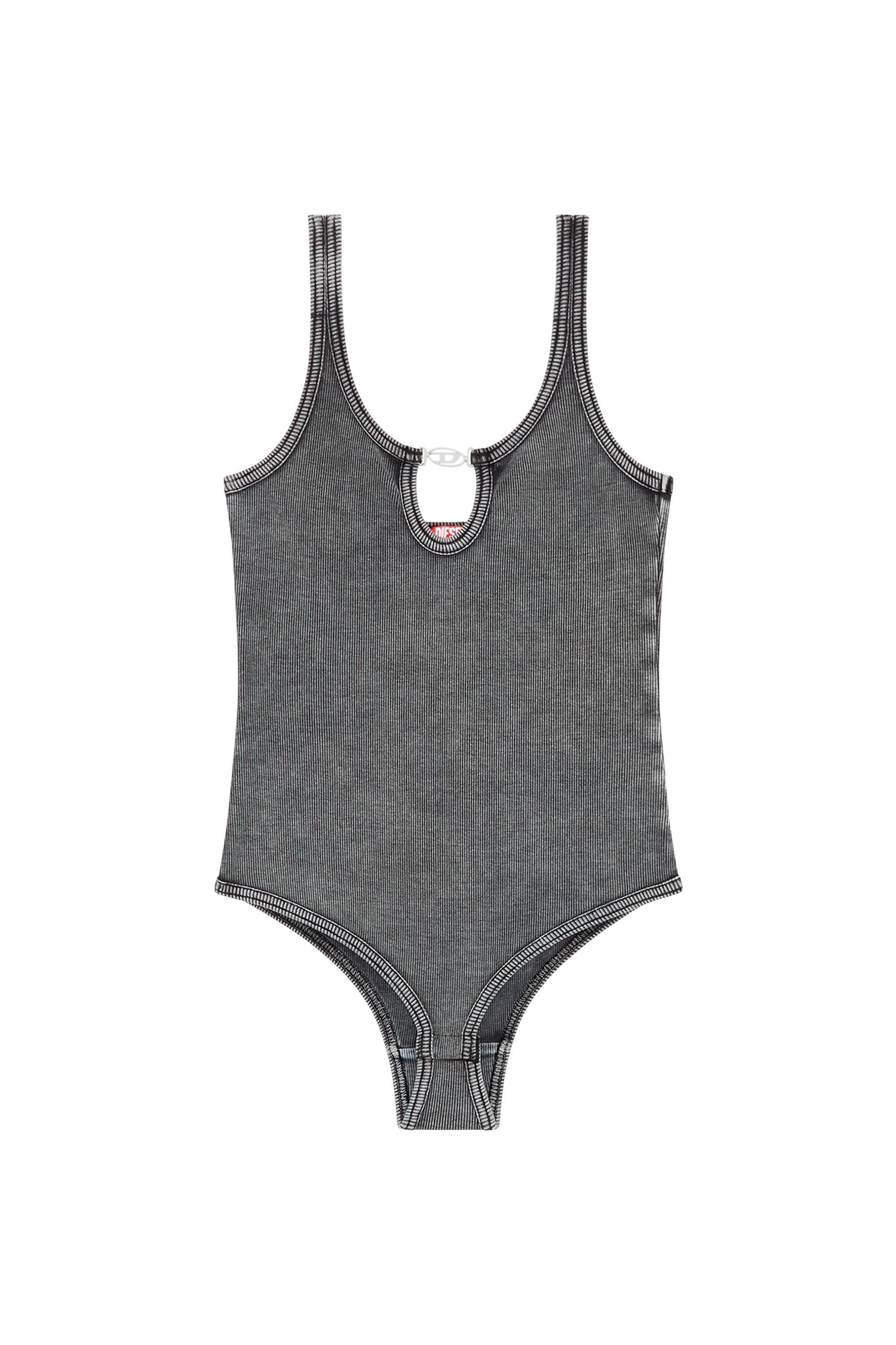 Diesel - UFBY-D-OVAL-COTTON-RIB-BODYSUIT, Mujer Body en canalé con placa Oval D in Gris - Image 4