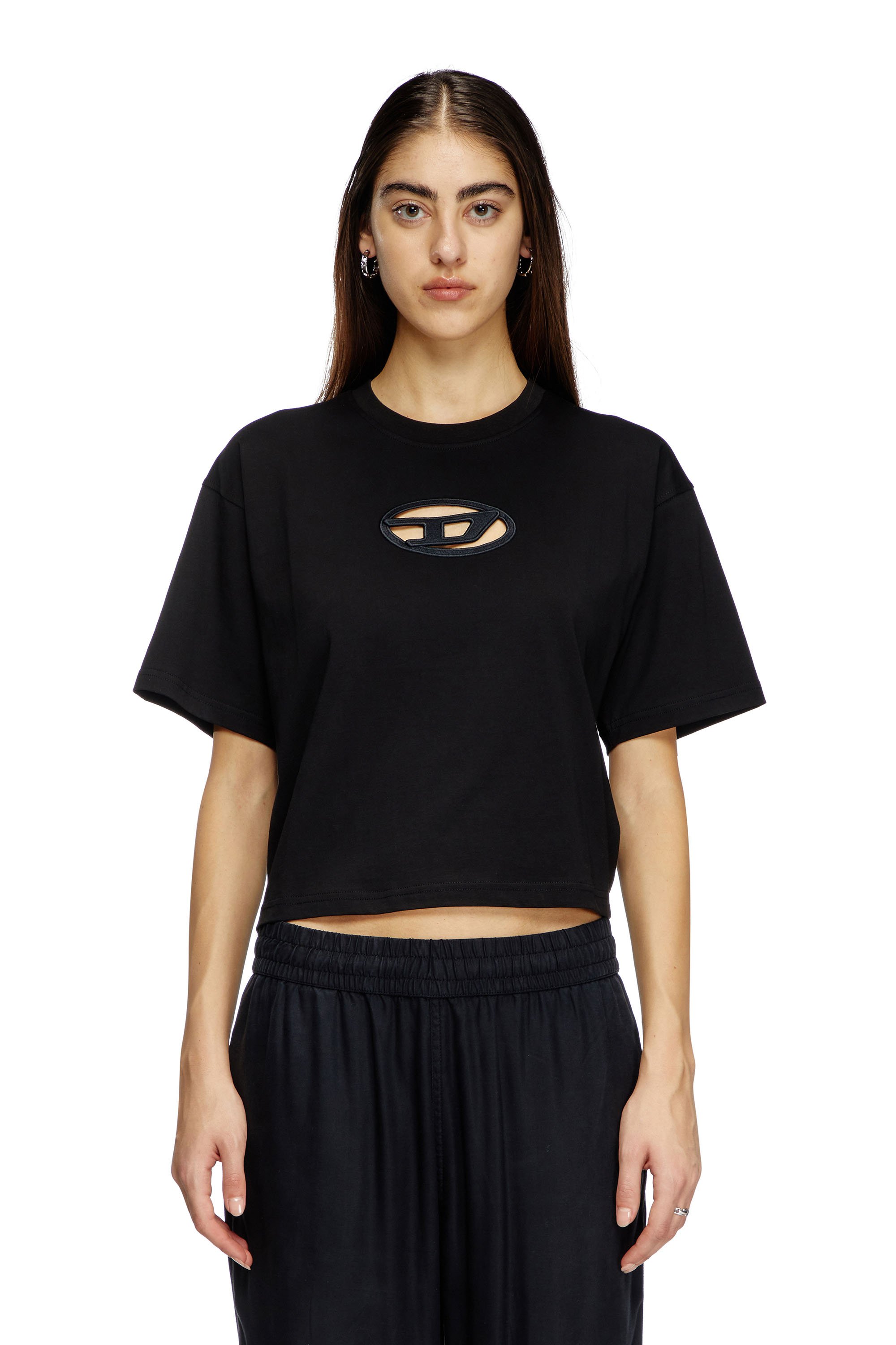 Diesel - T-BUXT-CROP-OD, Woman's Boxy T-shirt with cut-out Oval D logo in Black - 1