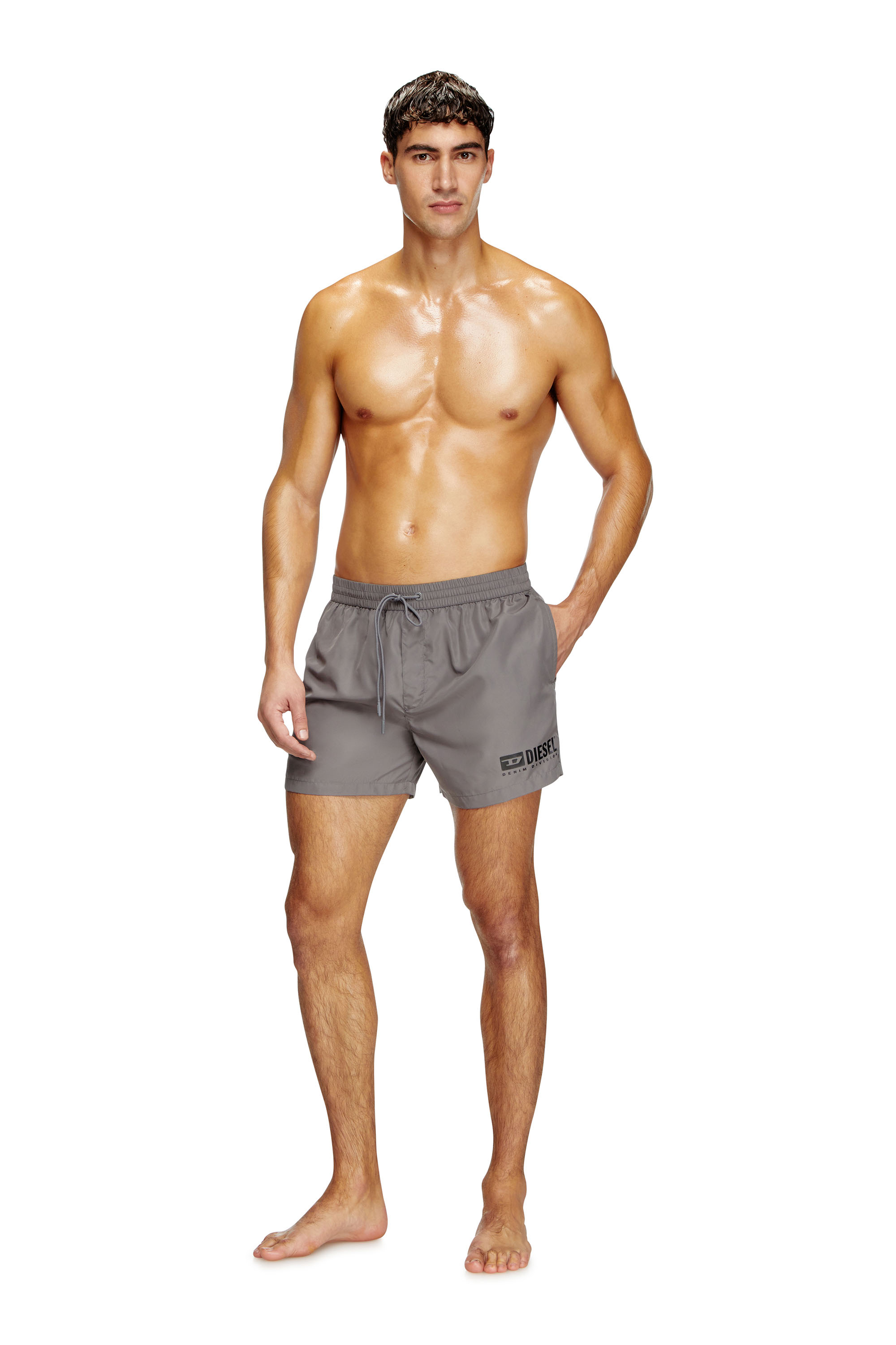 Diesel - KEN-37-D-BOX, Man's Mid-length swim shorts with logo print in Grey - 1