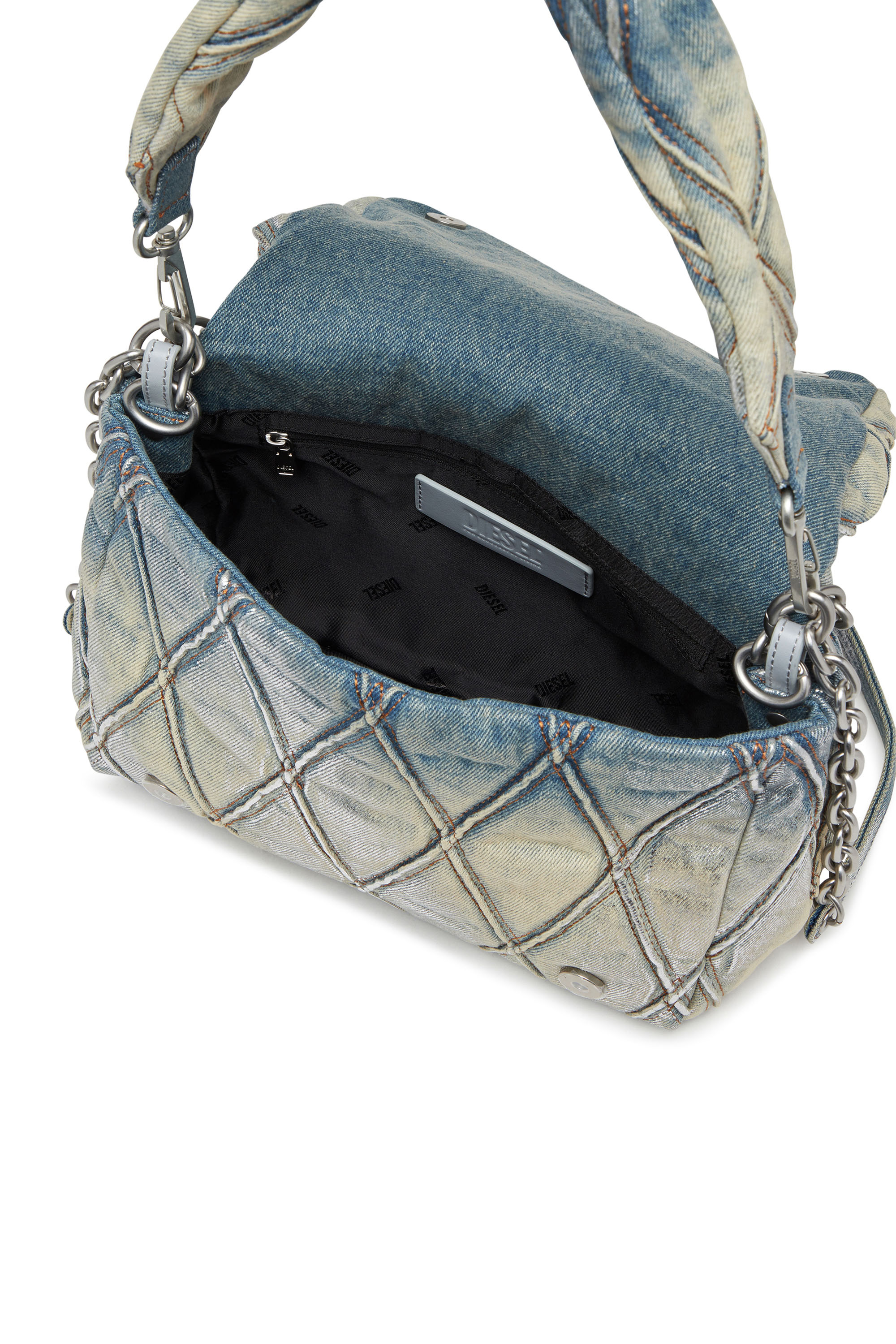 Diesel - CHARM-D SHOULDER M, Charm-D M-Bolso de hombro de denim acolchado metálico Mujer in Azul marino - 4