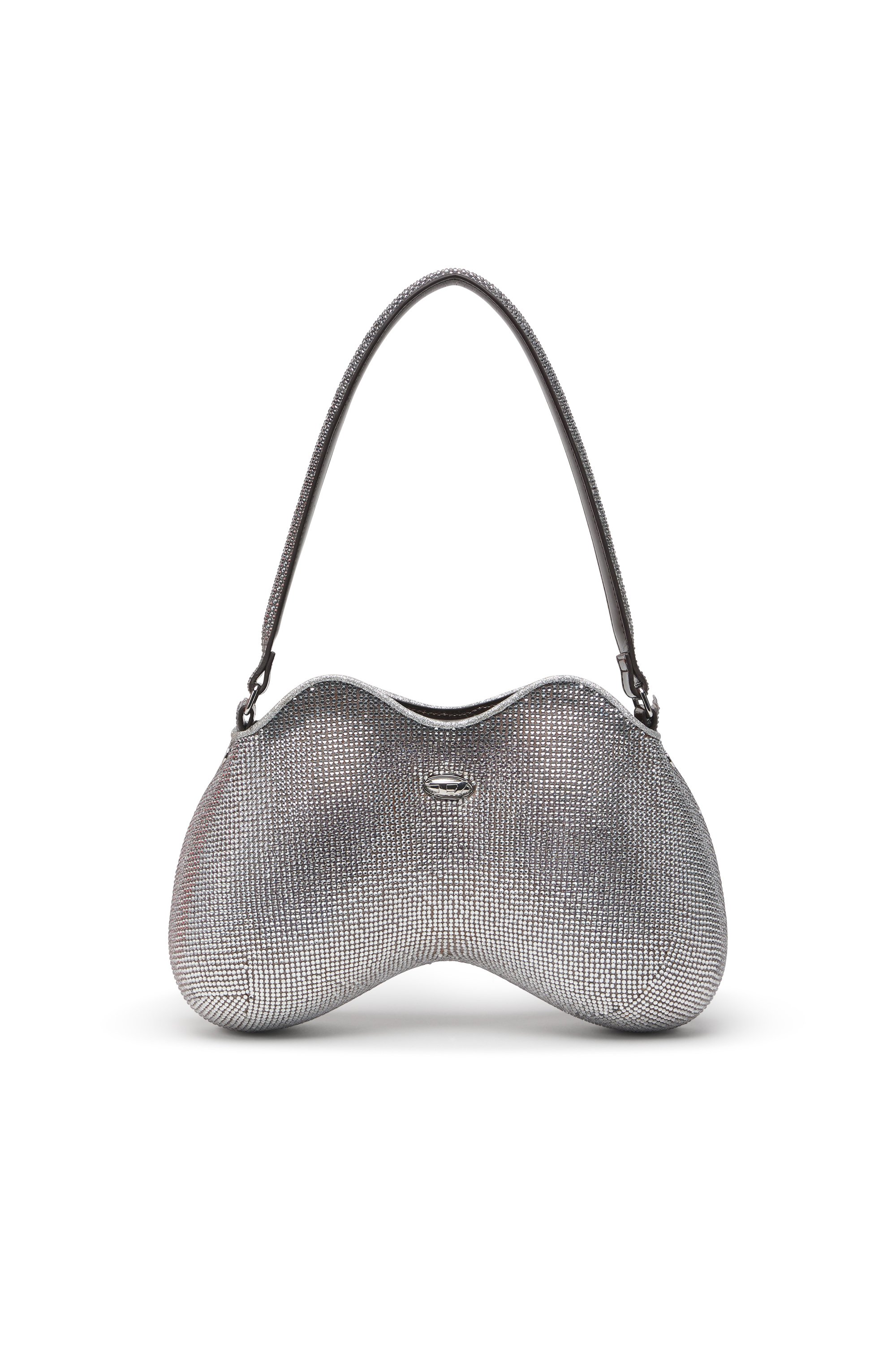 Diesel - DOUBLE-D SHOULDER, Bolso de hombro con cristales por toda su superficie Mujer in Plateado - 1