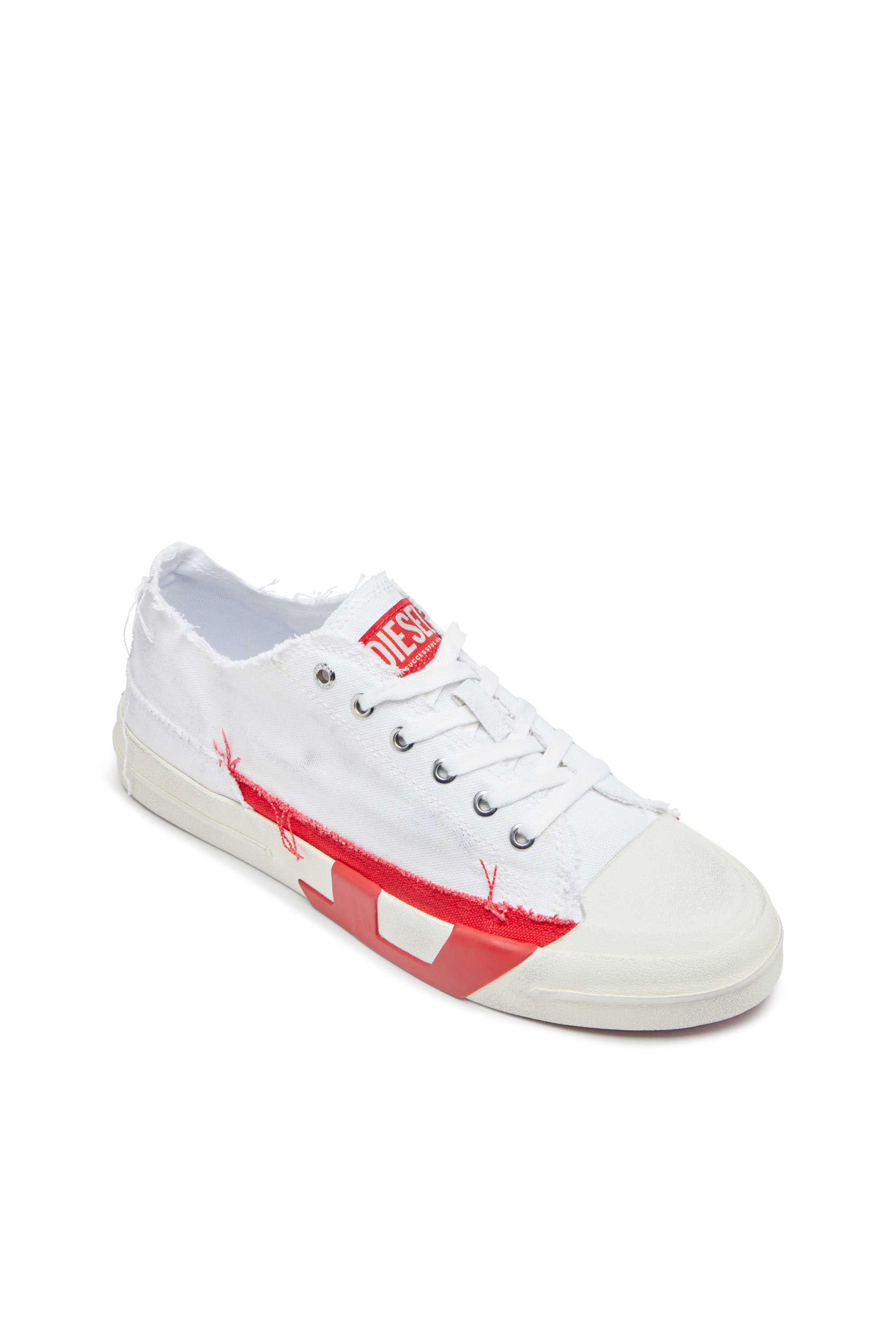 Diesel - S-D-VERSE LOW, Man's S-D-Verse-Dirty-effect canvas sneakers in White/Red - 8