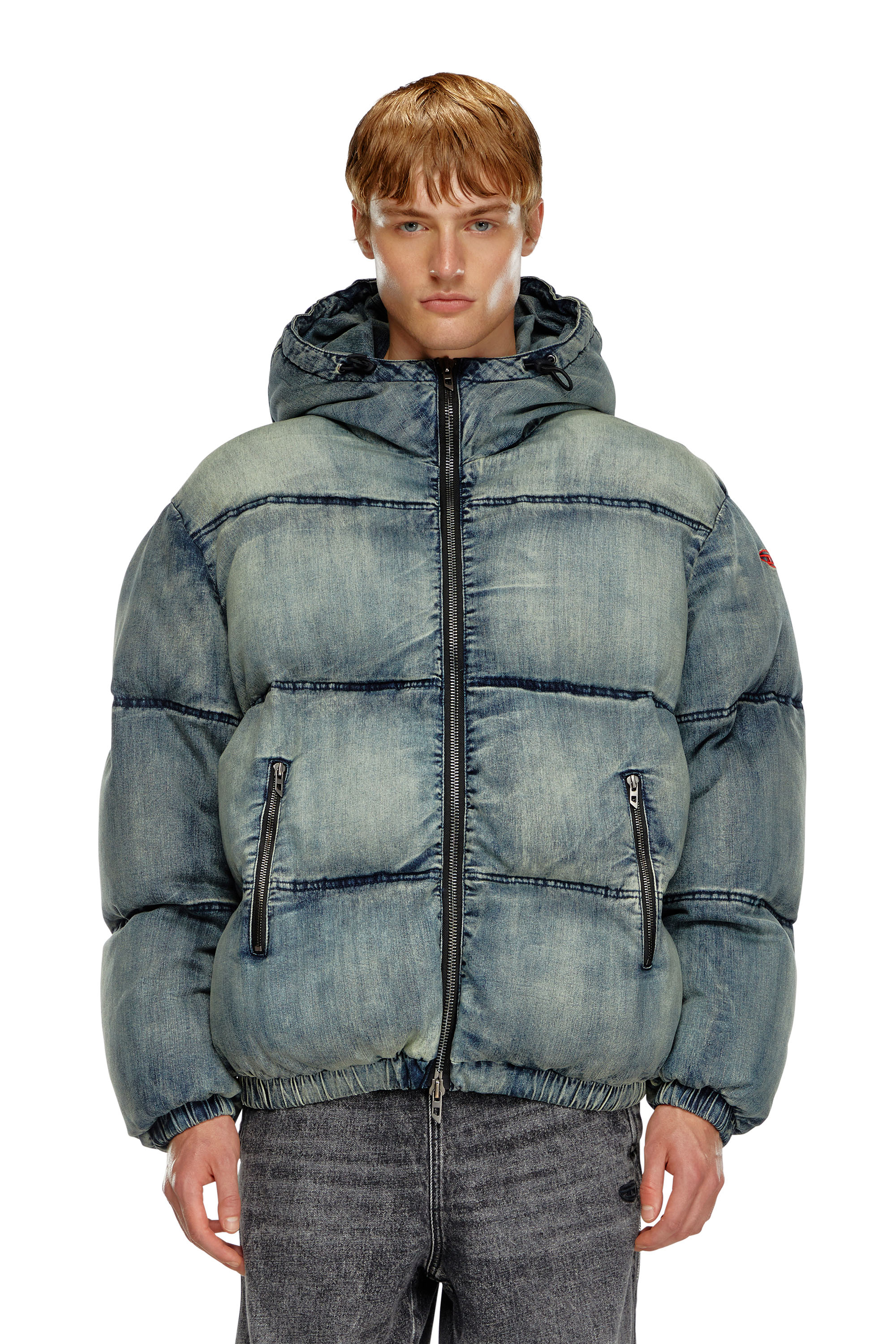 Diesel - W-MONS, Man's Puffer jacket in treated denim in Blue - 5