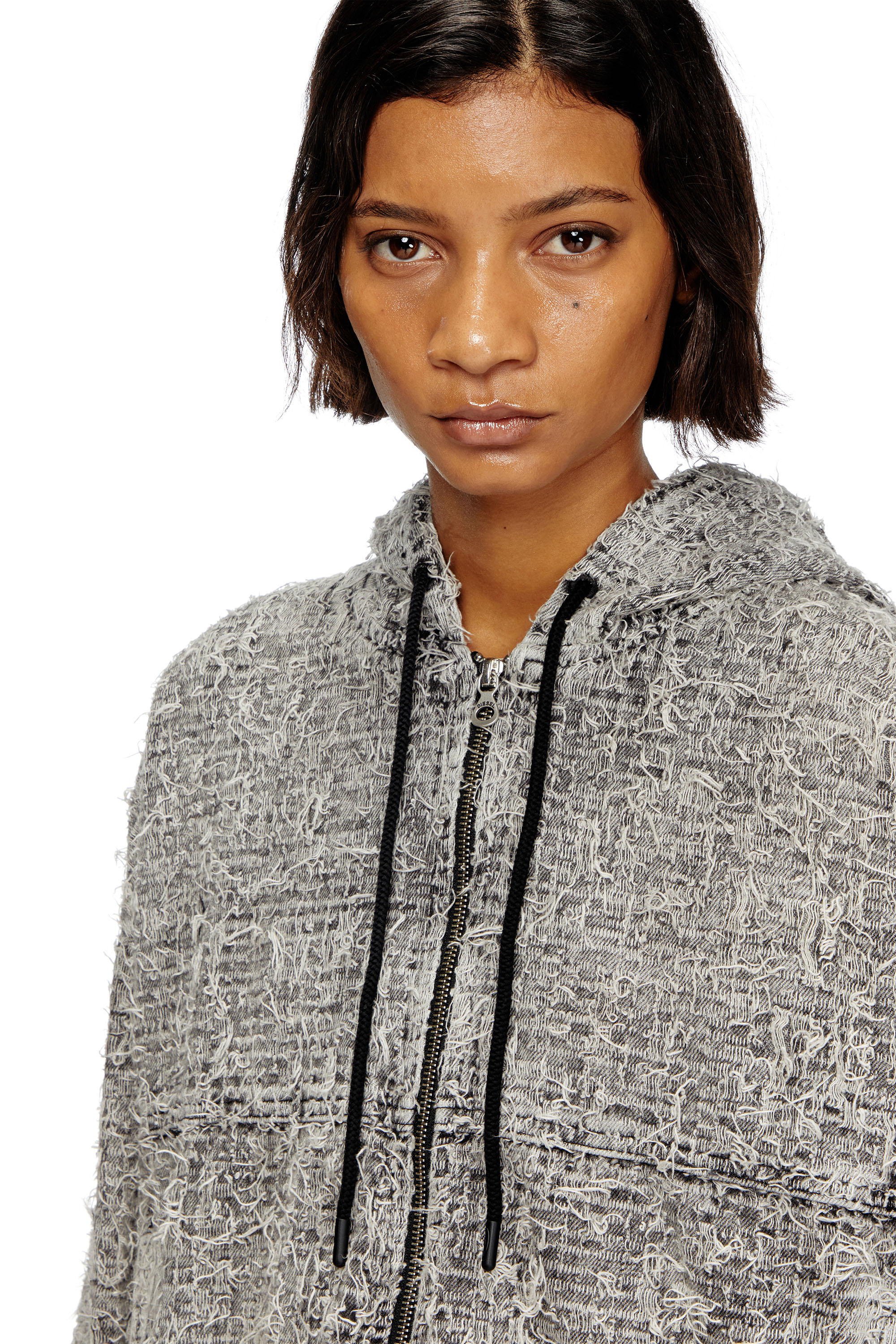 Diesel - DE-FLOW-S1, Chaqueta con capucha en denim bouclé Mujer in Gris - 4