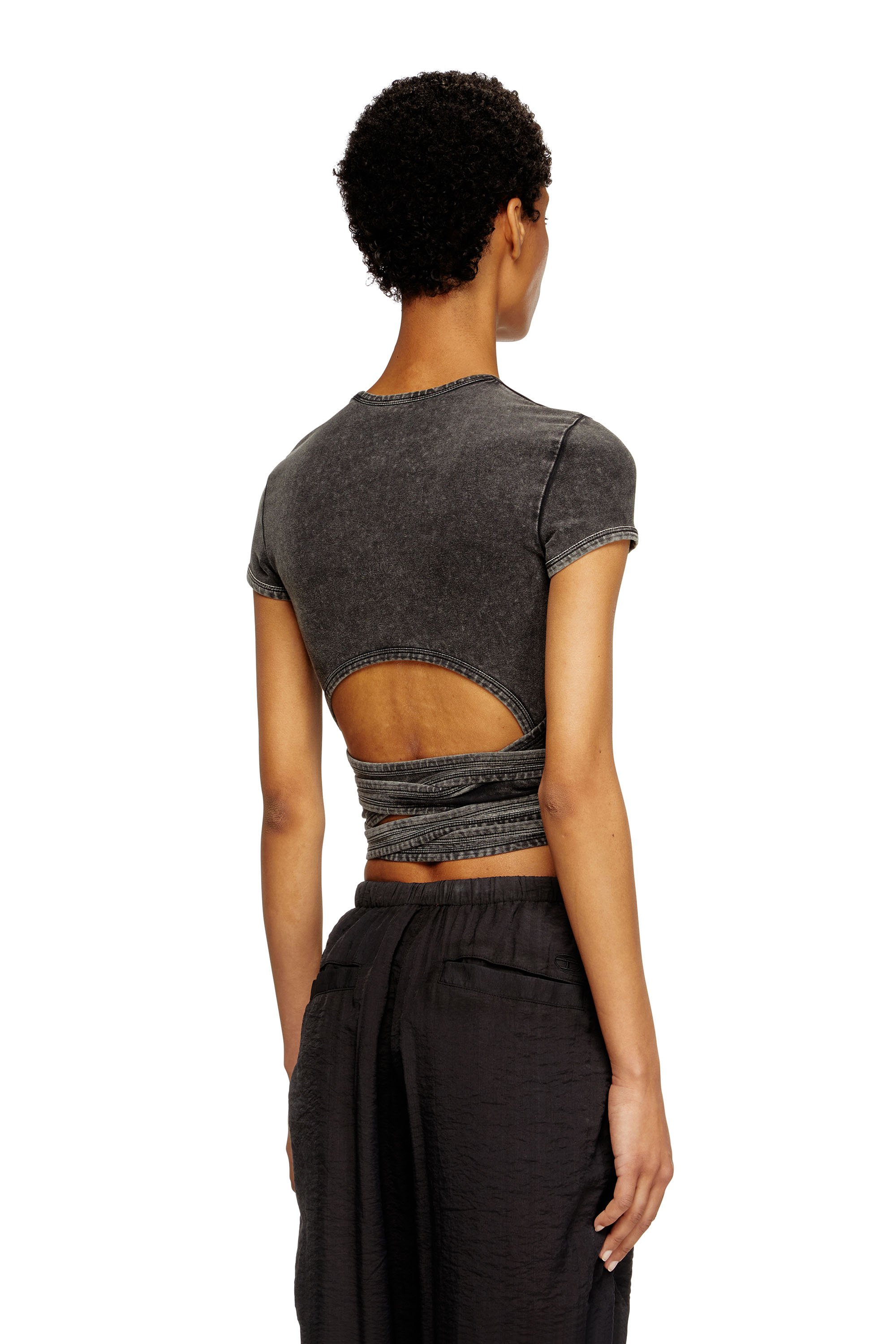 Diesel - T-BUNNY-TAIL-R1, Woman's Denim-look T-shirt with wrap ties in Black - 3