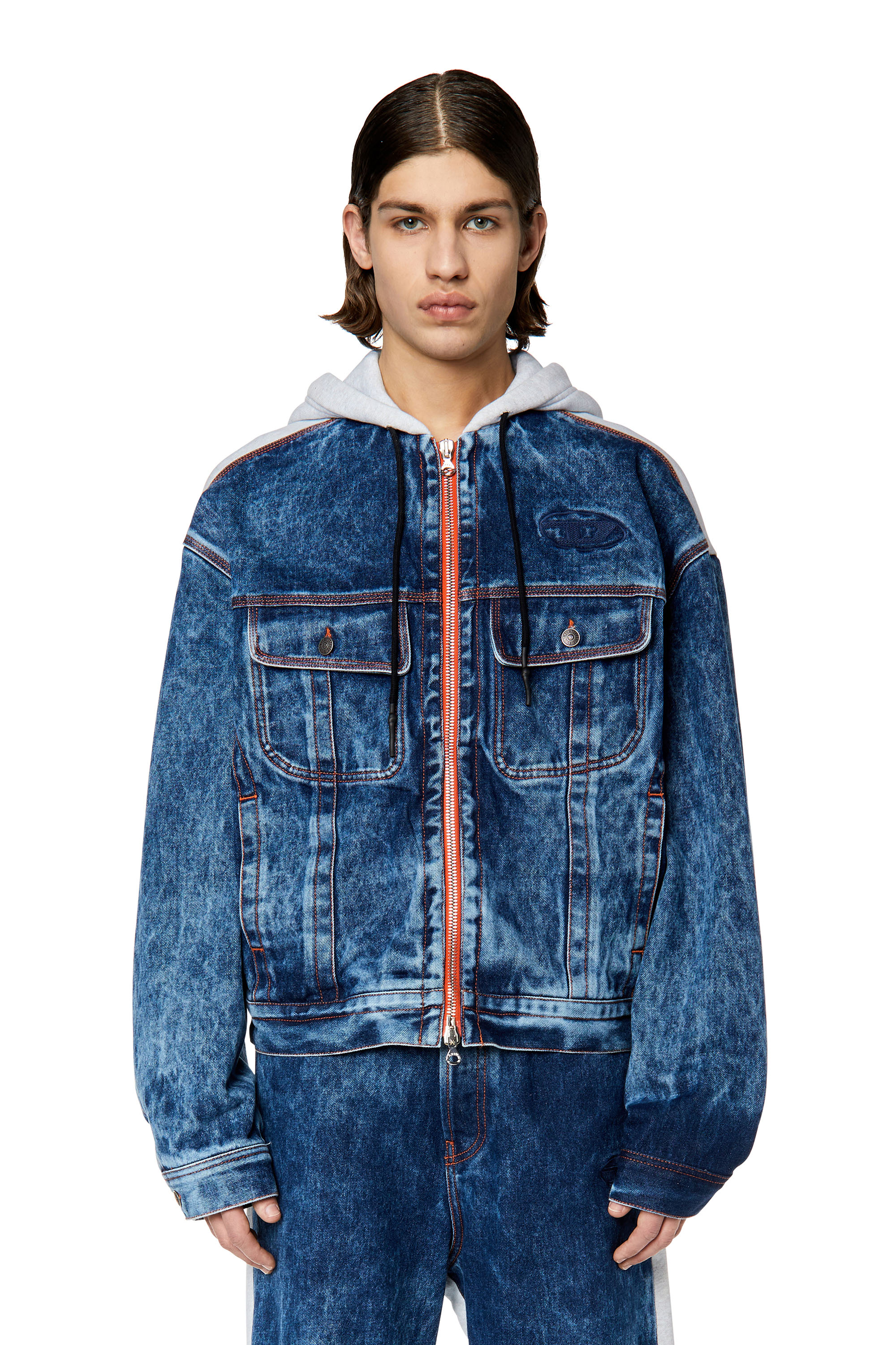 D-LILL-ONE Man: Jacket-hoodie in denim and jersey | Diesel