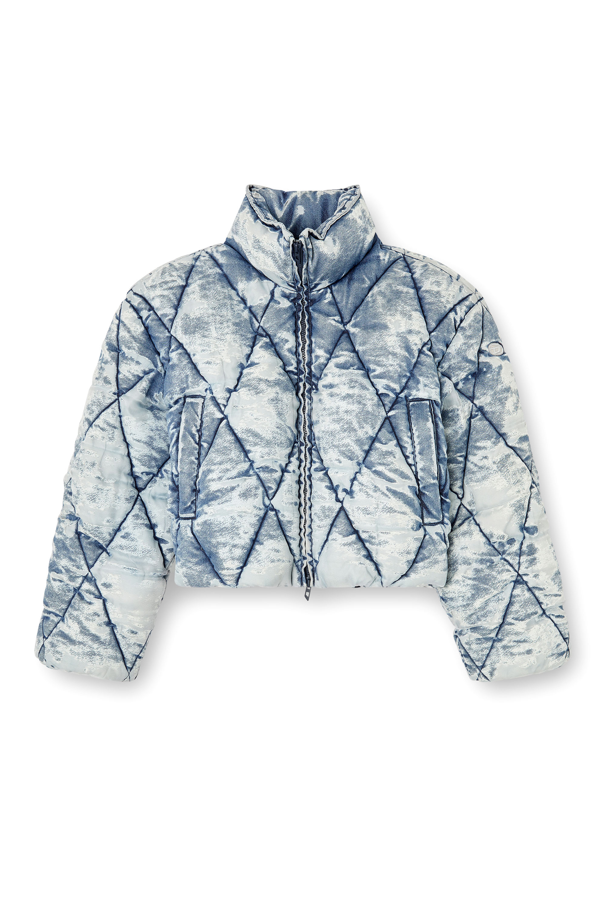 Diesel - W-HISTEL, Woman's Puffer jacket in argyle-quilted devoré shell in Light Blue - 3