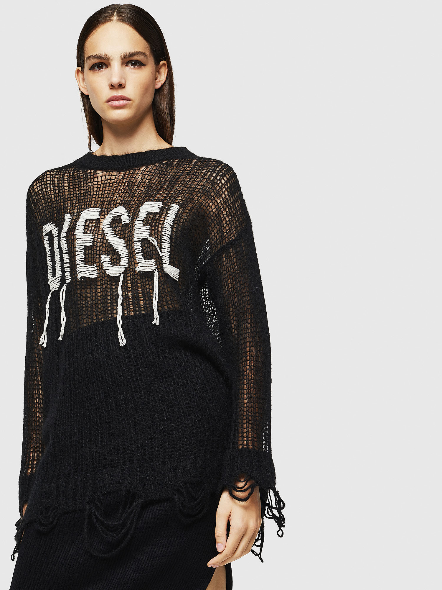 M-ANDREA Women: Distressed open-knit pullover with logo | Diesel