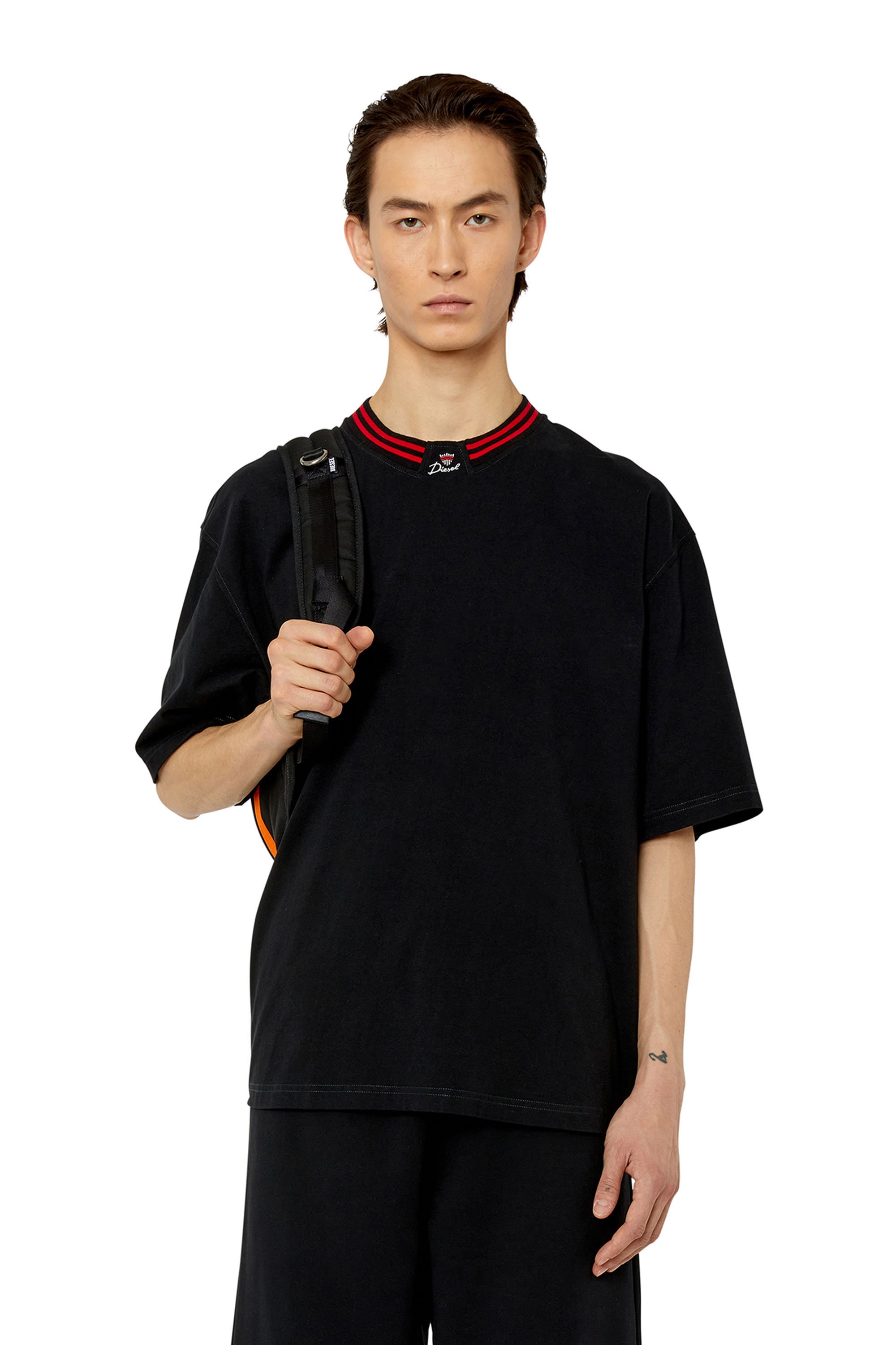 Diesel - T-KROWN, Man T-shirt with logo neck in Black - Image 1