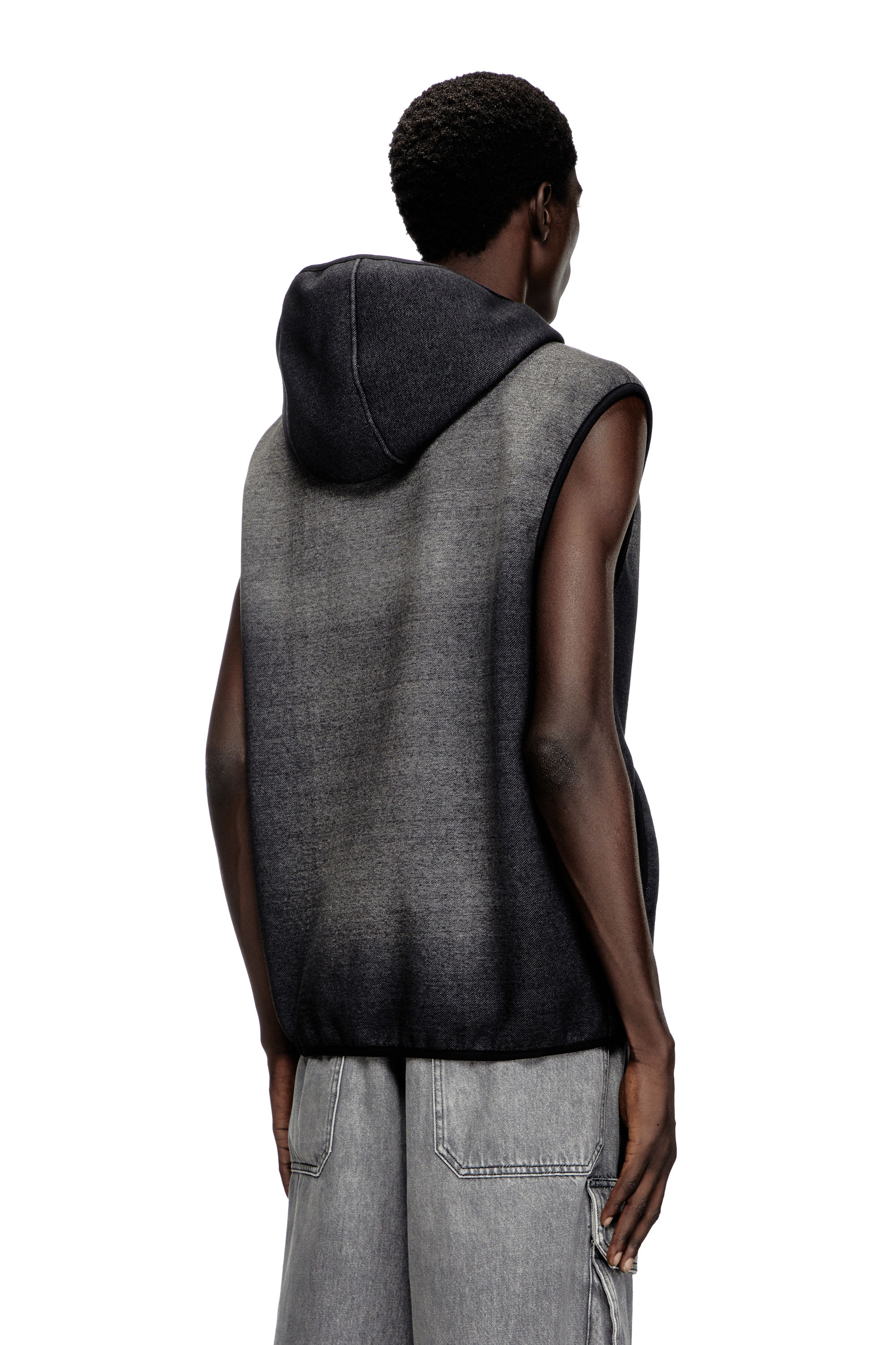 Diesel - S-HAKY, Unisex's Hooded vest in denim-effect jacquard in Black - 3