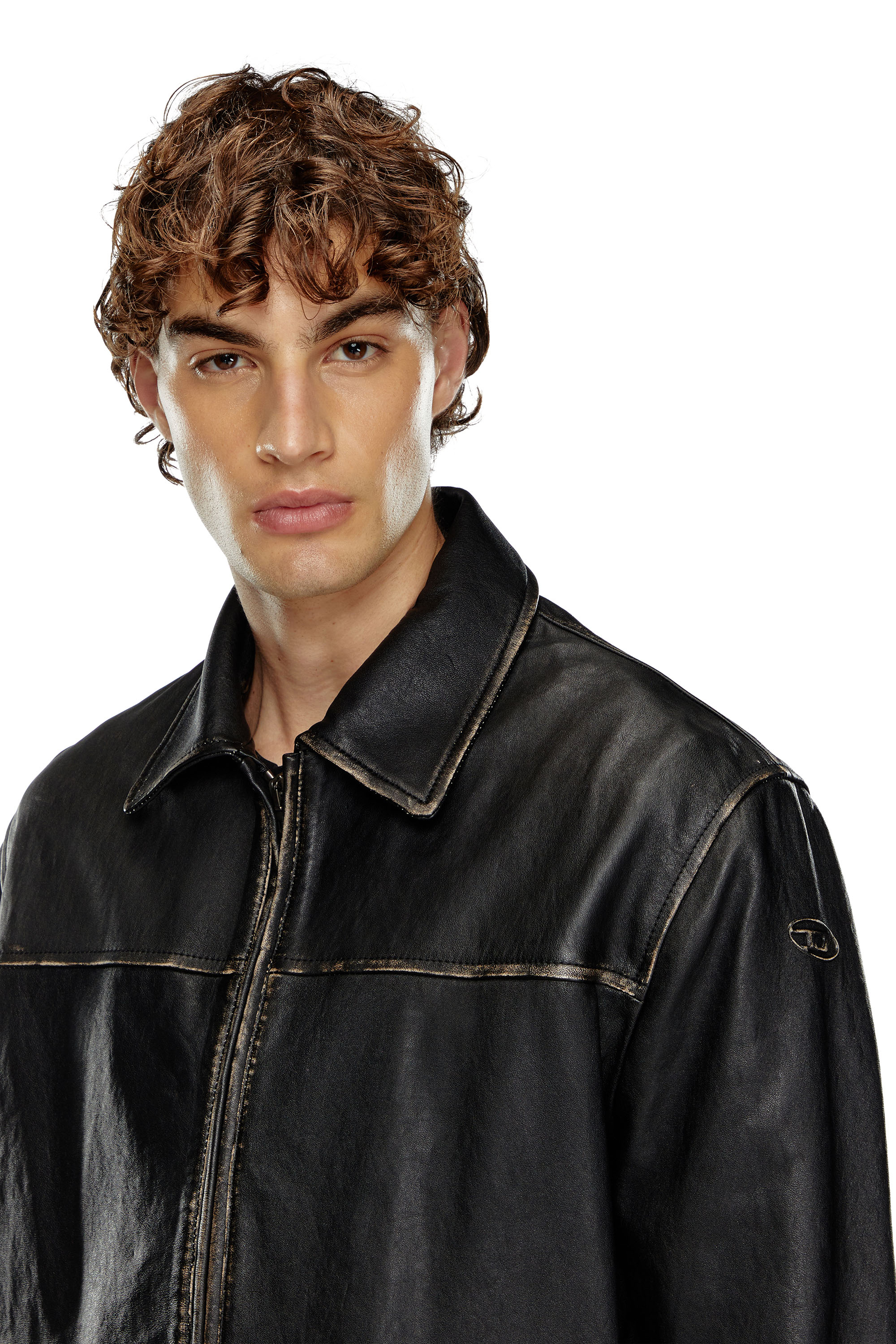 Diesel - L-BLIXIA, Man's Distressed leather jacket in Black - 4