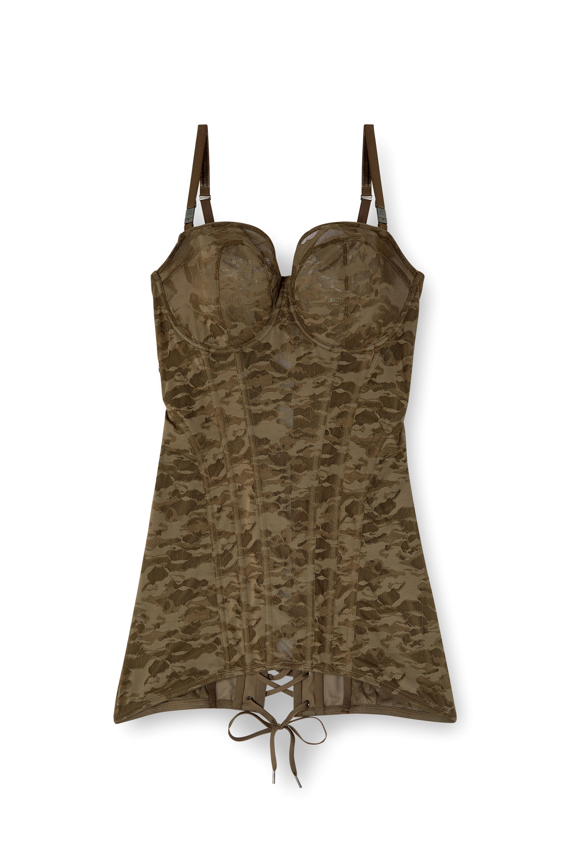 Diesel - C-CAMO-LACE-CORSET-SLIP, Woman's Short corset dress in camo lace in Brown - 4