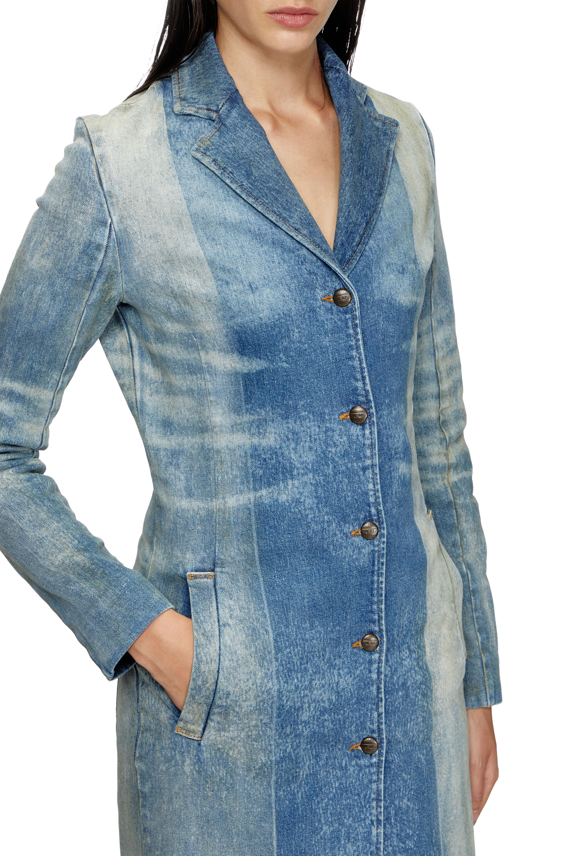 Diesel - DE-LAMOUR-FSF, Abrigo de denim con pliegues solarizados Mujer in Azul marino - 4