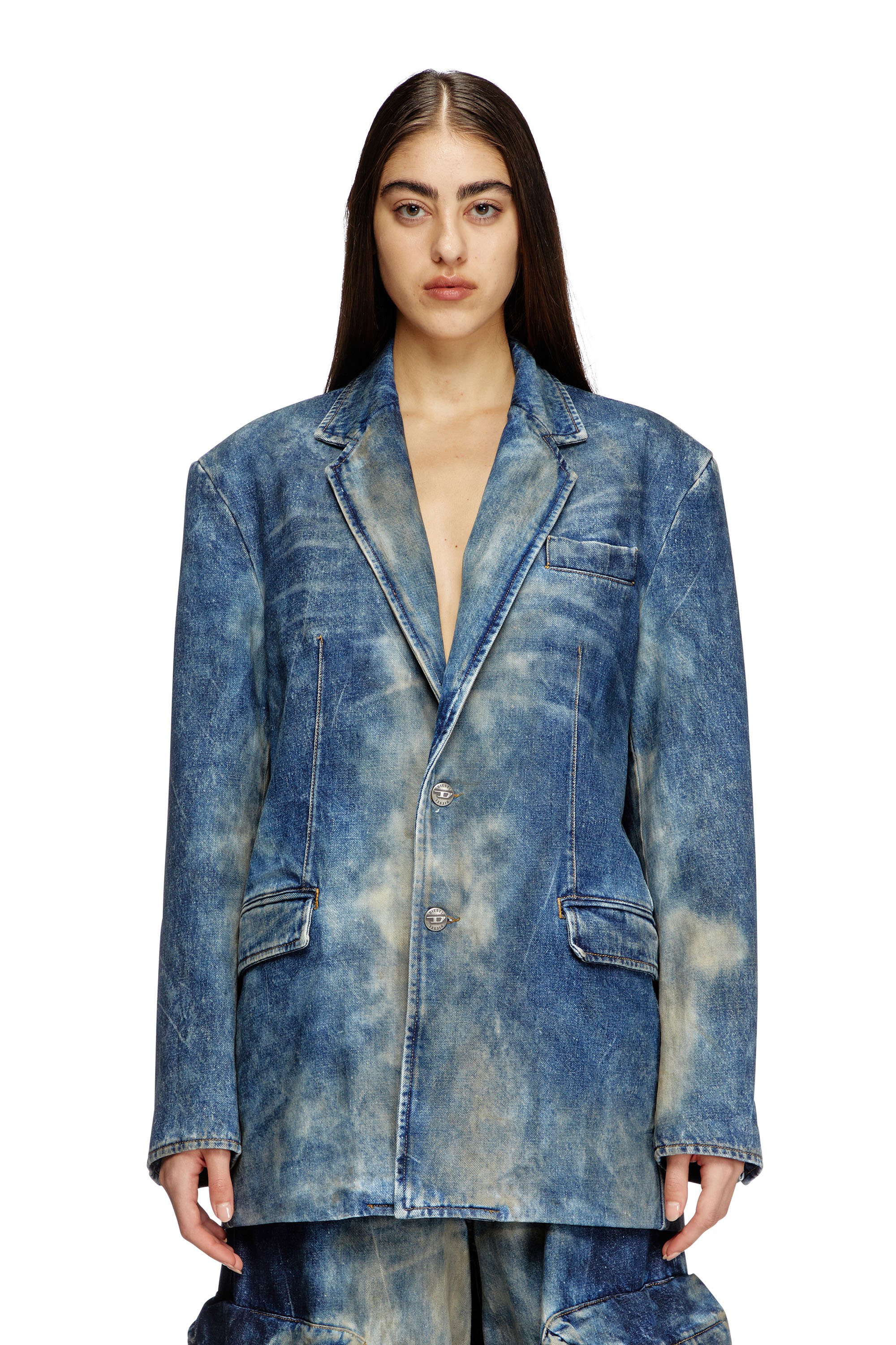 Diesel - D-OVER-DD, Blazer en denim tratado a mano con efecto de suciedad Unisex in Azul marino - 6