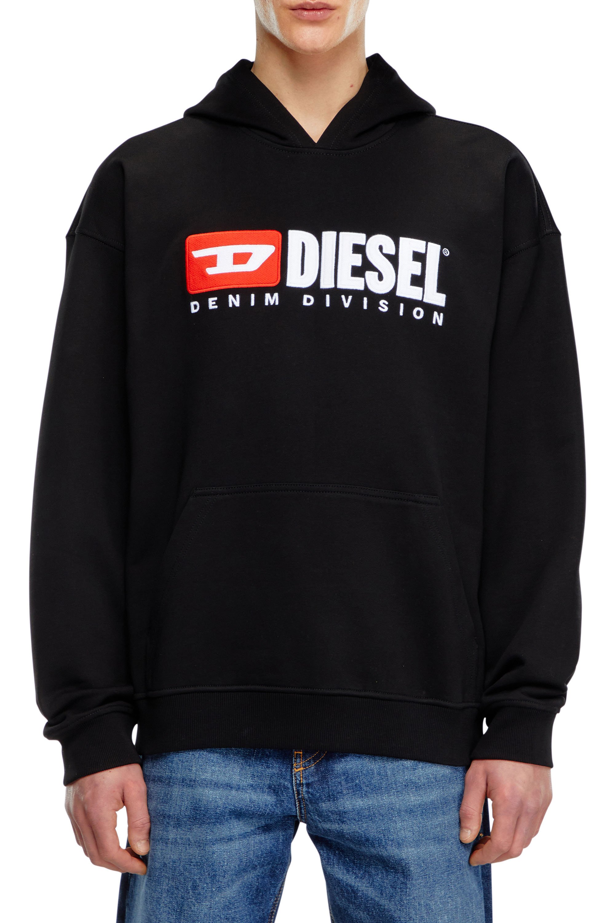 Diesel - S-BOXT-HOOD-DIV, Man's Hoodie with embroidered Diesel patches in Black - 1