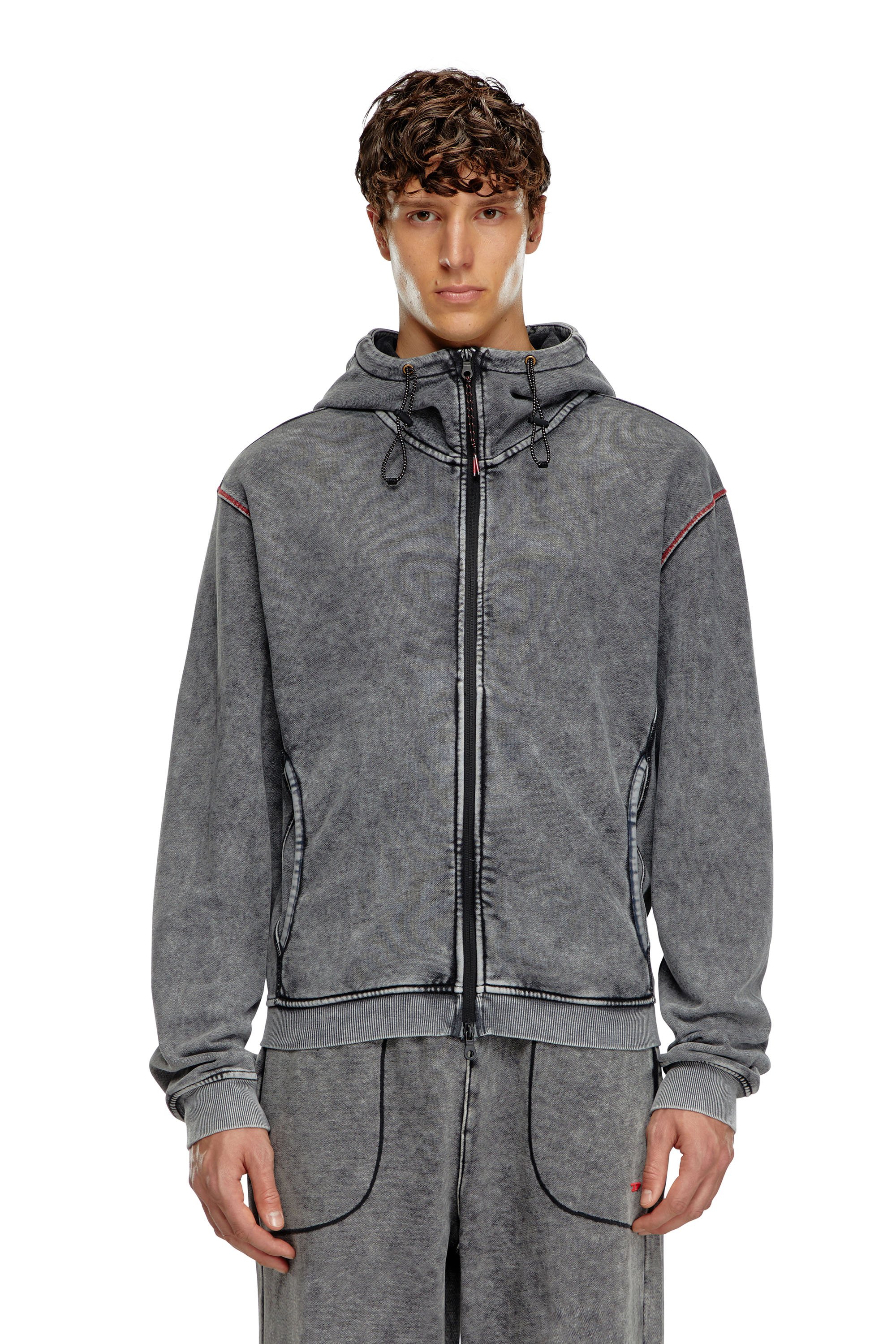 Diesel - AMST-TRANE-HT48, Man Faded hoodie with zip back in Grey - Image 4